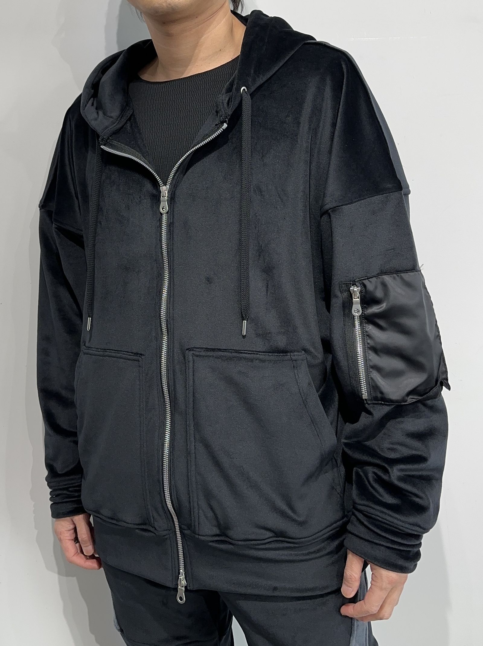 RESOUND CLOTHING - VELOURS FLEECE ZIP LOOSE HOODIE / RC34-C-009 / ベロアフリースジップ パーカー / ブラック | LUKE