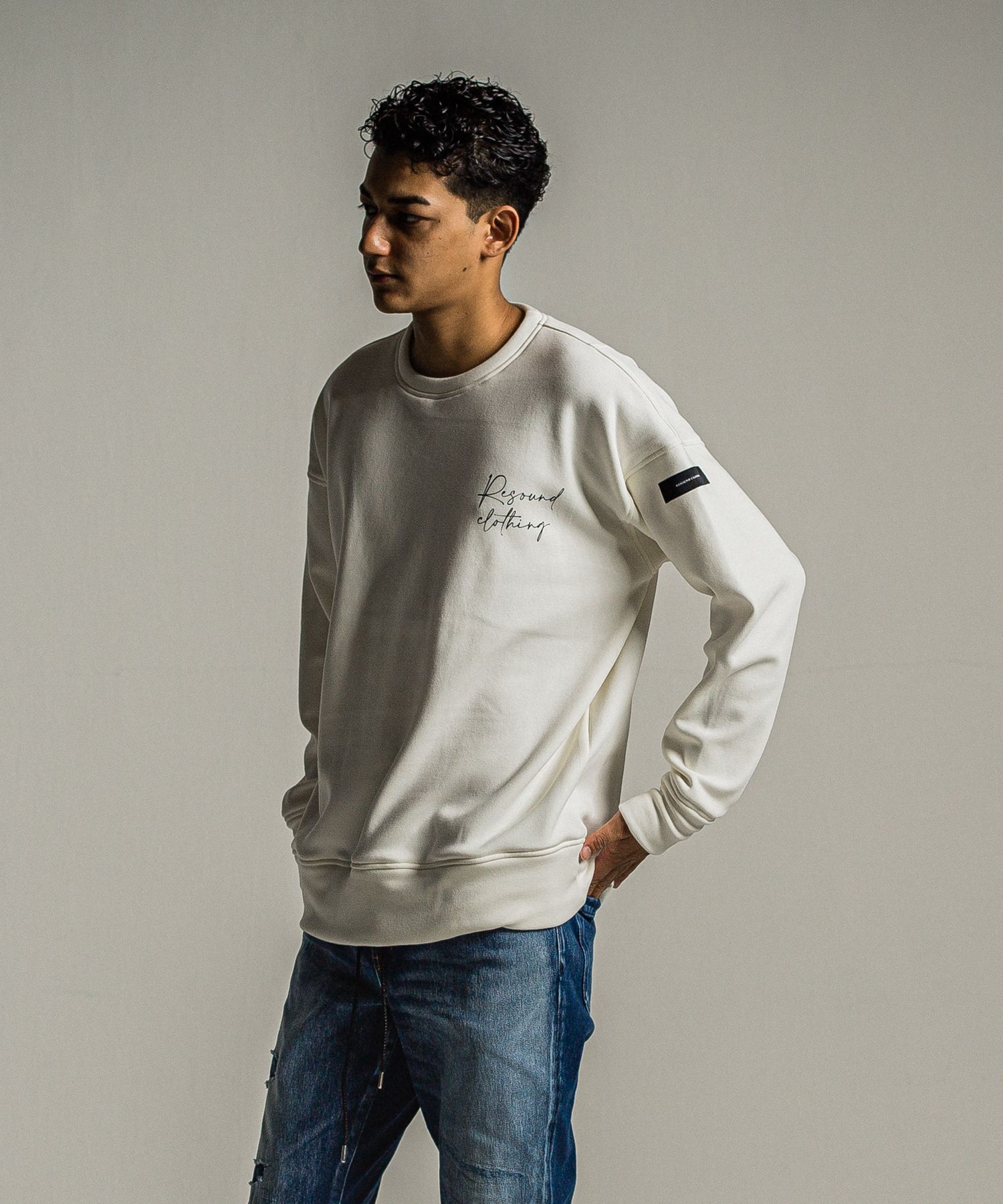 ID VELOURS FLEECE DROP TRAINER / RC34-C-004 / 裏起毛バックロゴトレーナー / ホワイト