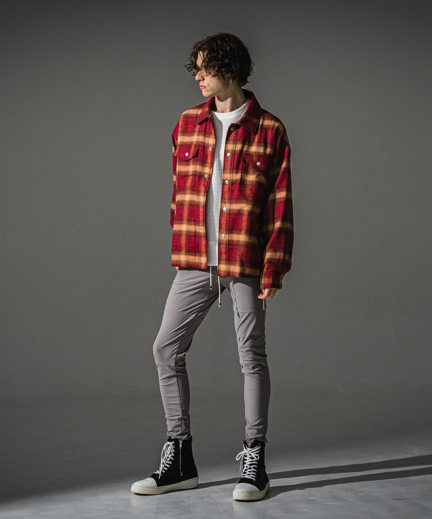 JOHNSON LINE NYLON PT / BASIC-ST-009 / ジョンソンラインナイロンパンツ / グレー×ホワイト (7月下旬入荷予定)