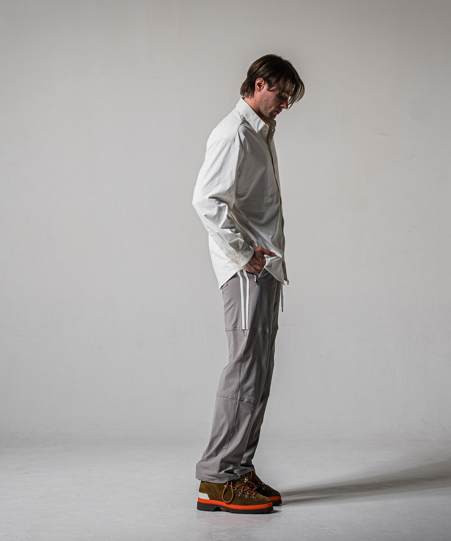 JOHNSON LINE WIDE PANTS / RC39-ST-009WT / ジョンソンラインワイドタックパンツ / グレー×ホワイト (1月下旬入荷予定)