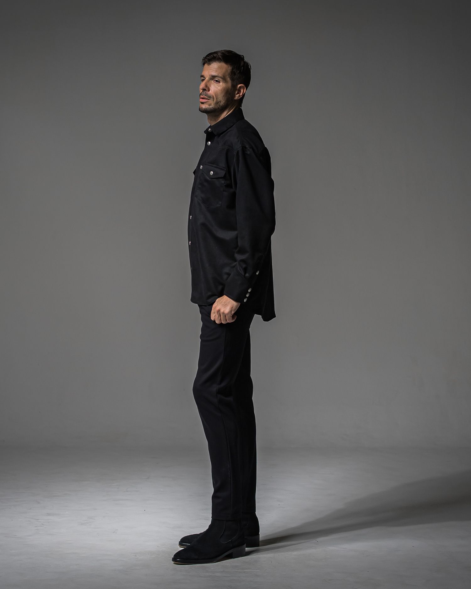 JAMES OVER SUEDE SHIRT / RC37-SH-003 / スエードエコレザーシャツ / ブラック