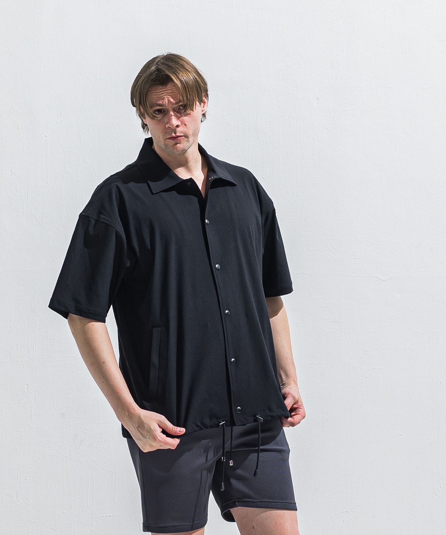 NYLON HALF COACH JACKET / RC40-C-002 / 半袖ナイロンコーチジャケット / ブラック (5月中旬入荷予定)