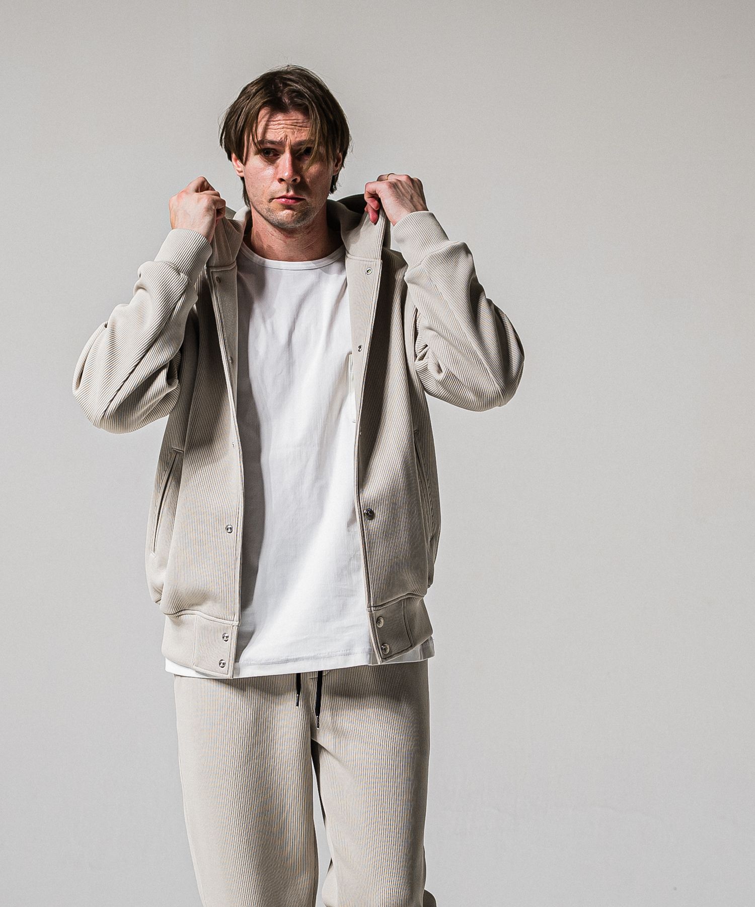 AZE VARSITY HOODIE / RC39-C-006 / 高機能畦編みニットトレーナー / グレージュ (1月中旬入荷予定)