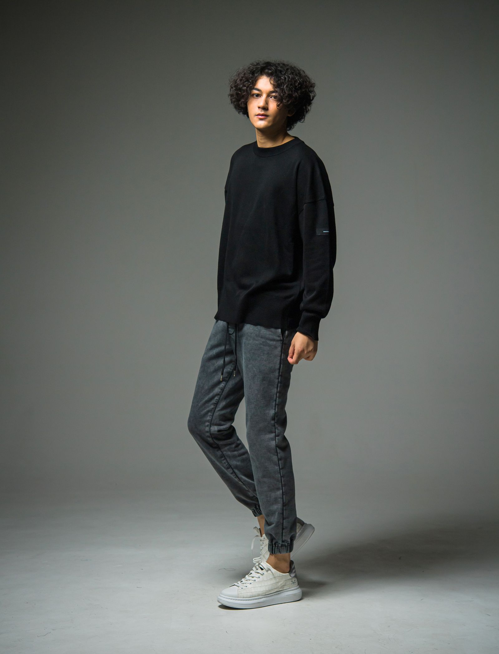 SILK KNT OVER LONG SLEEVE / RC29-K-002 / 無地ルーズコットンニット / ブラック