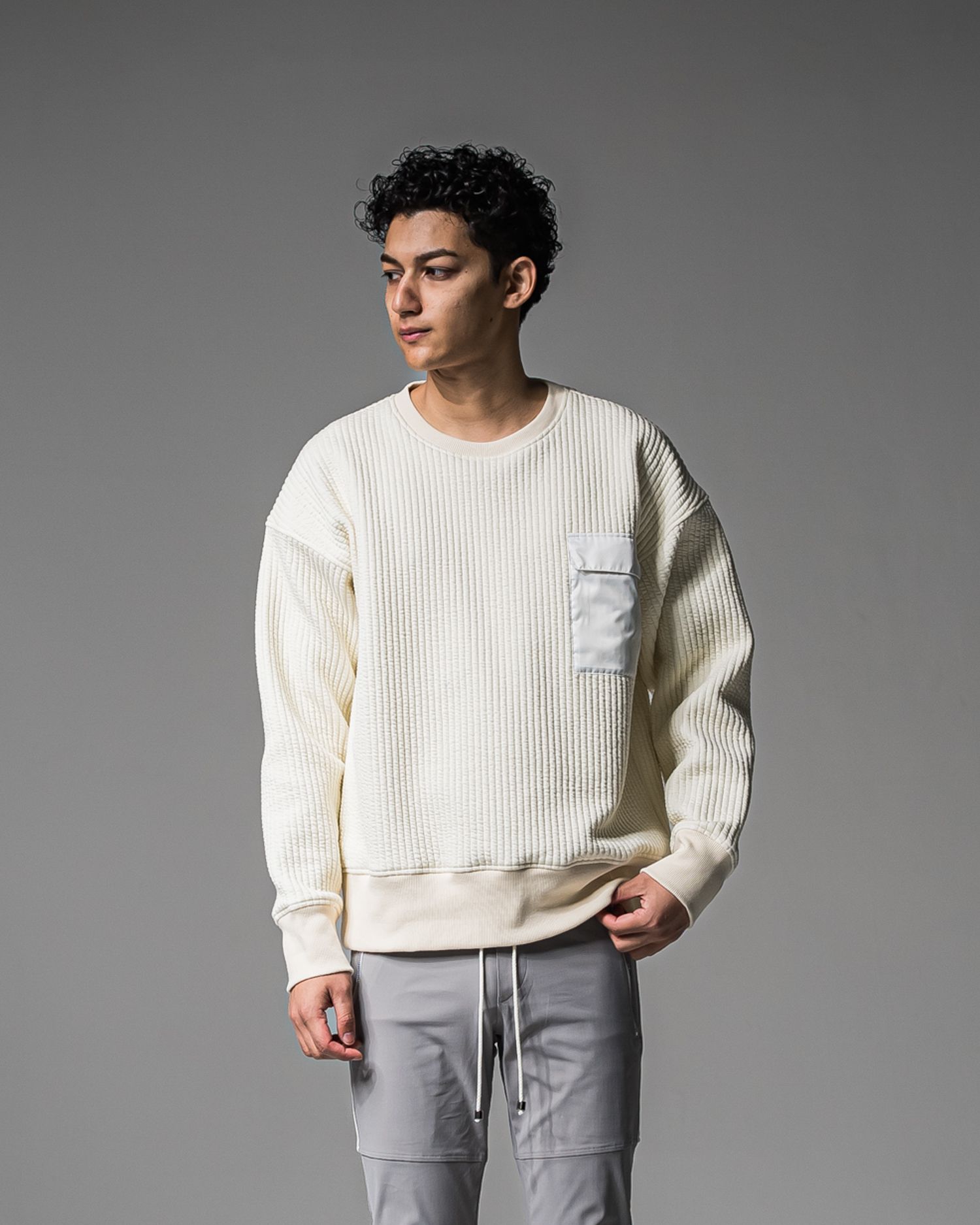 STRIPE QUILTING DROP TRAINER / RC37-C-003 / ストライプキルティングトレーナー / オフホワイト (9月下旬入荷予定)