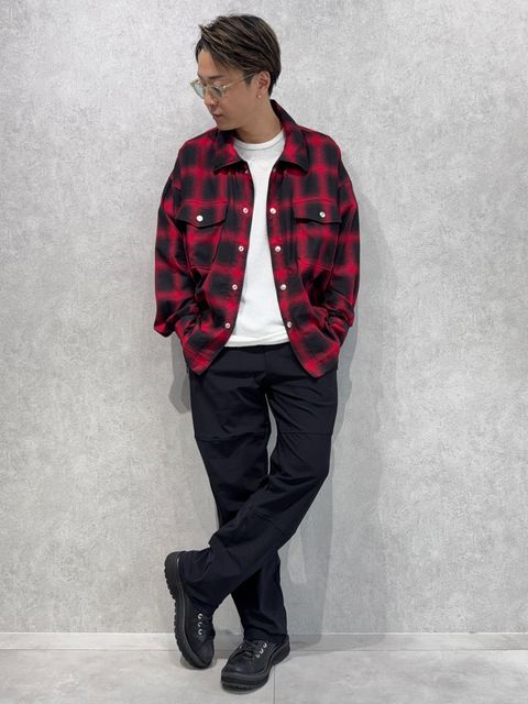RESOUND新作チェックシャツ×ワイドラインパンツコーデ