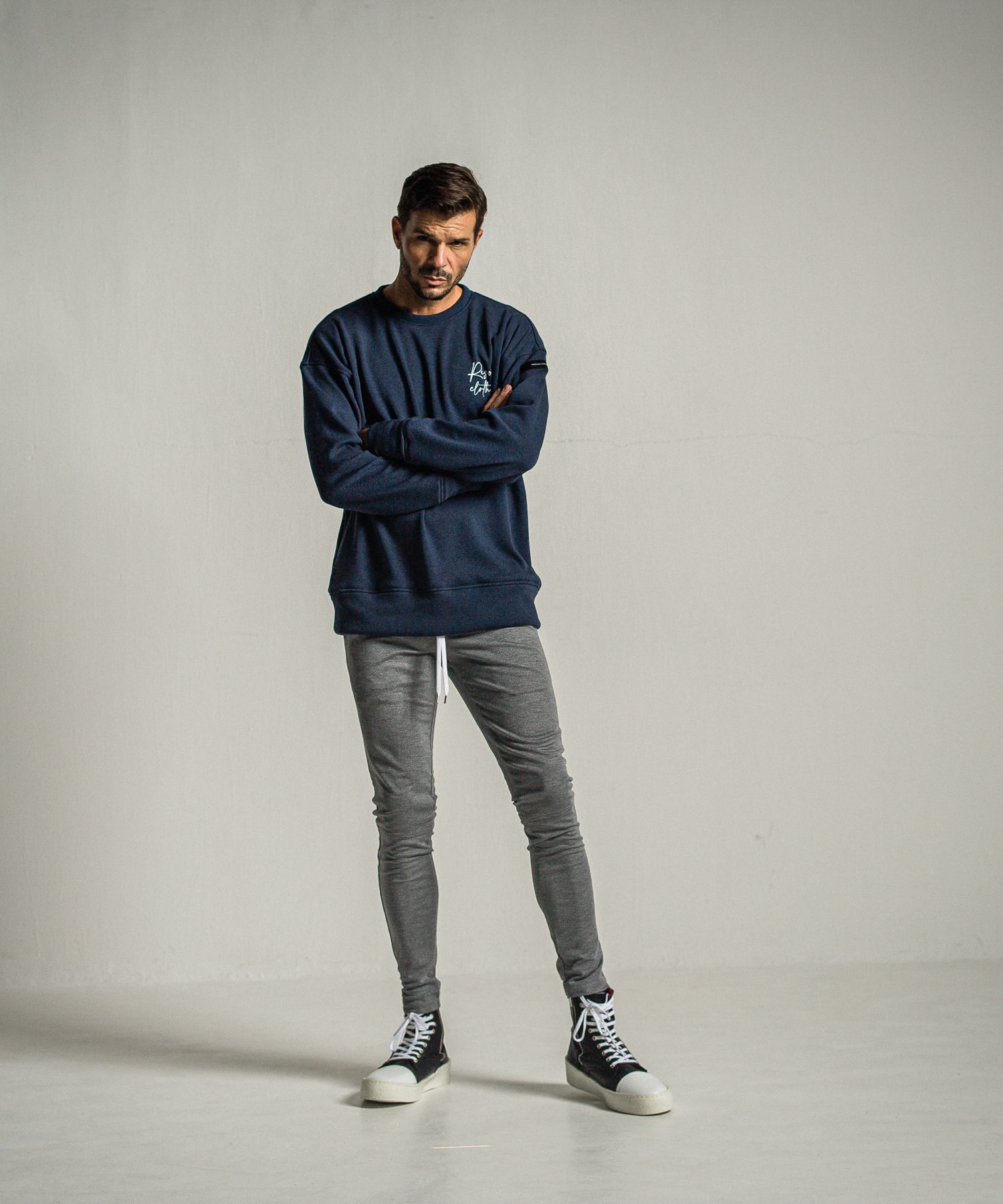 ID VELOURS FLEECE DROP TRAINER / RC34-C-004 / 裏起毛バックロゴトレーナー / ネイビー