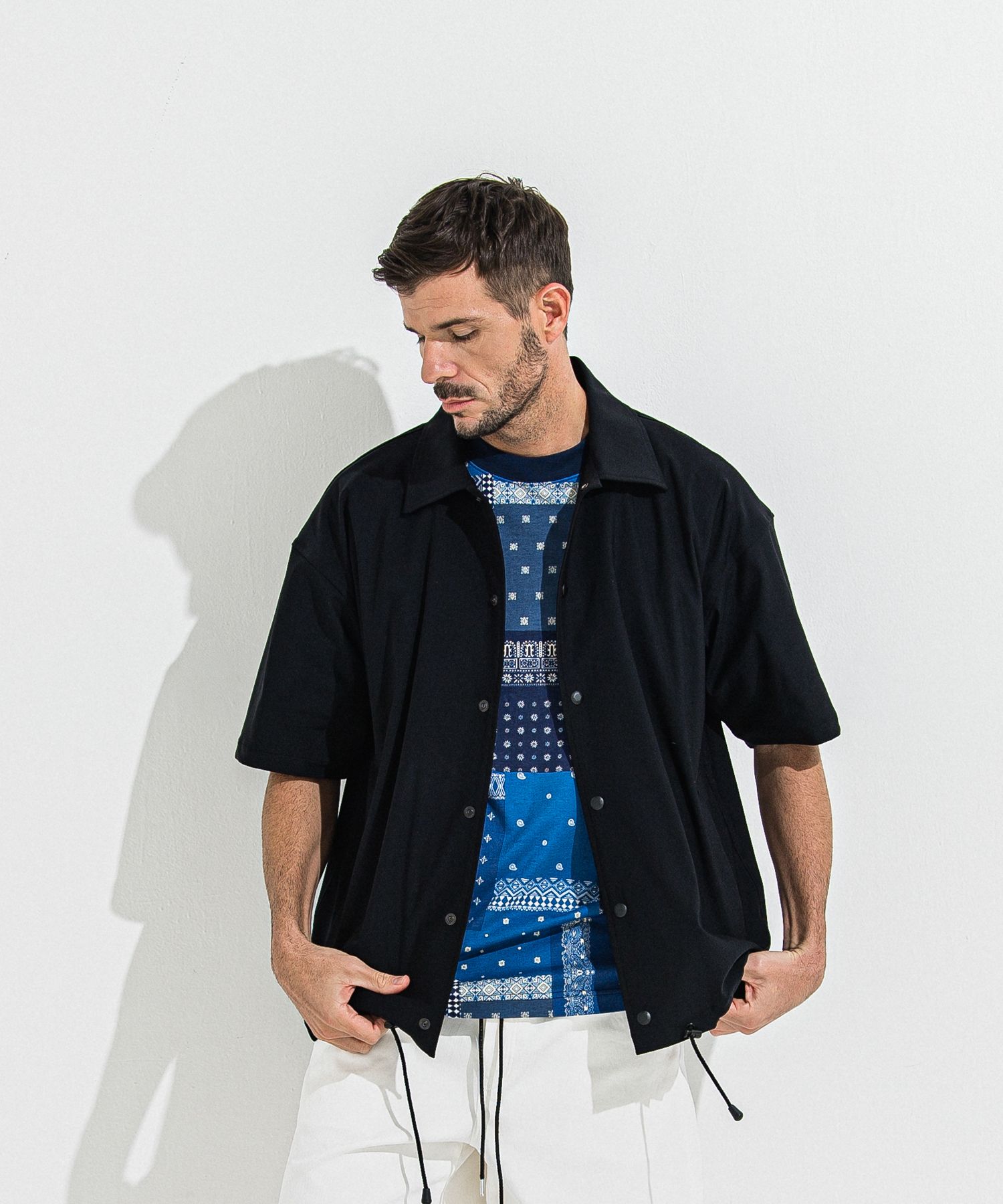 NYLON HALF COACH JACKET / RC36-C-002 / 半袖ナイロンコーチジャケット / ブラック