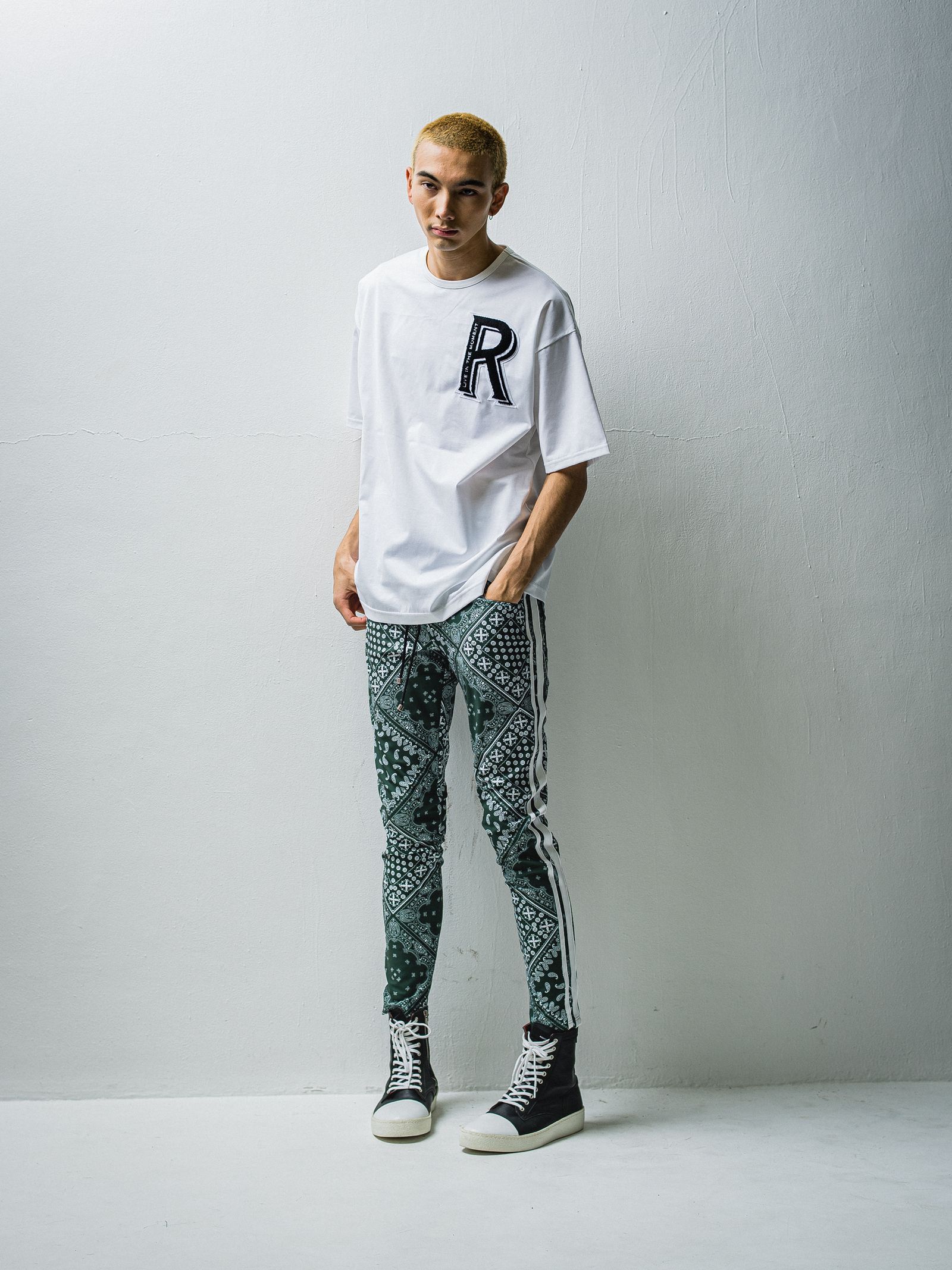 R CHENILLE LOOSE TEE / RC27-T-004 / 刺繍ワッペンビッグTシャツ / ホワイト※