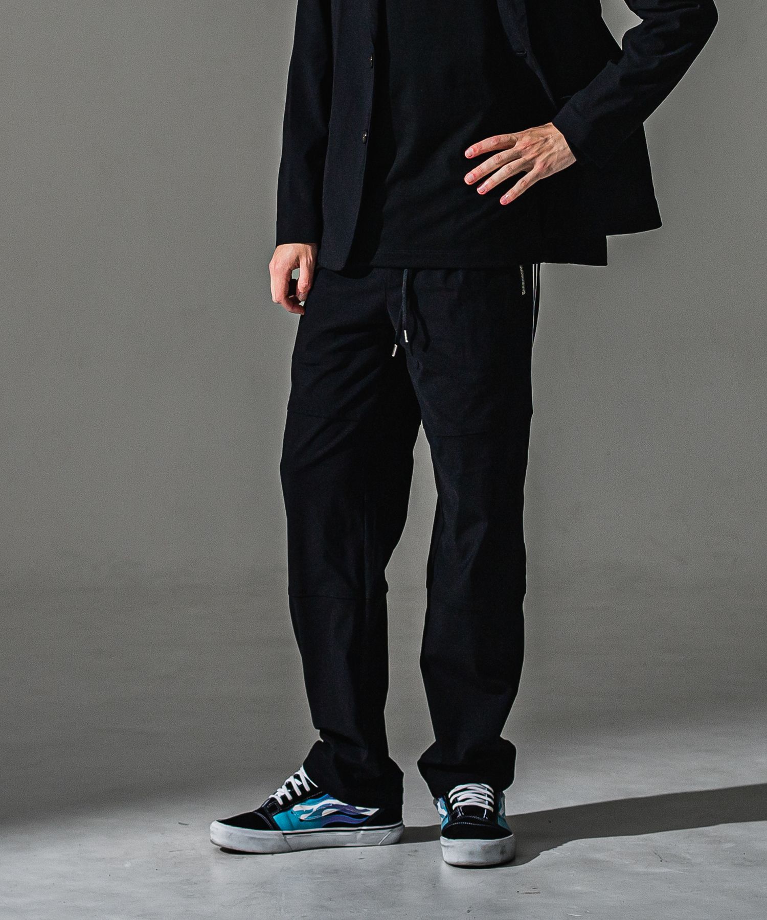 JOHNSON LINE WIDE PT / BASIC-ST-009WT / ジョンソンラインセミワイドタックパンツ / ブラック×ホワイト (7月下旬入荷予定)