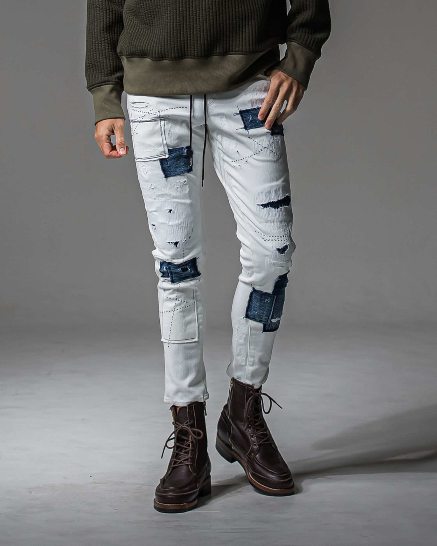 MICK DENIM JERSEY / BASIC-ST-020 / デニムジャージテーパードパンツ / ホワイトリメイク (9月上旬入荷予定)
