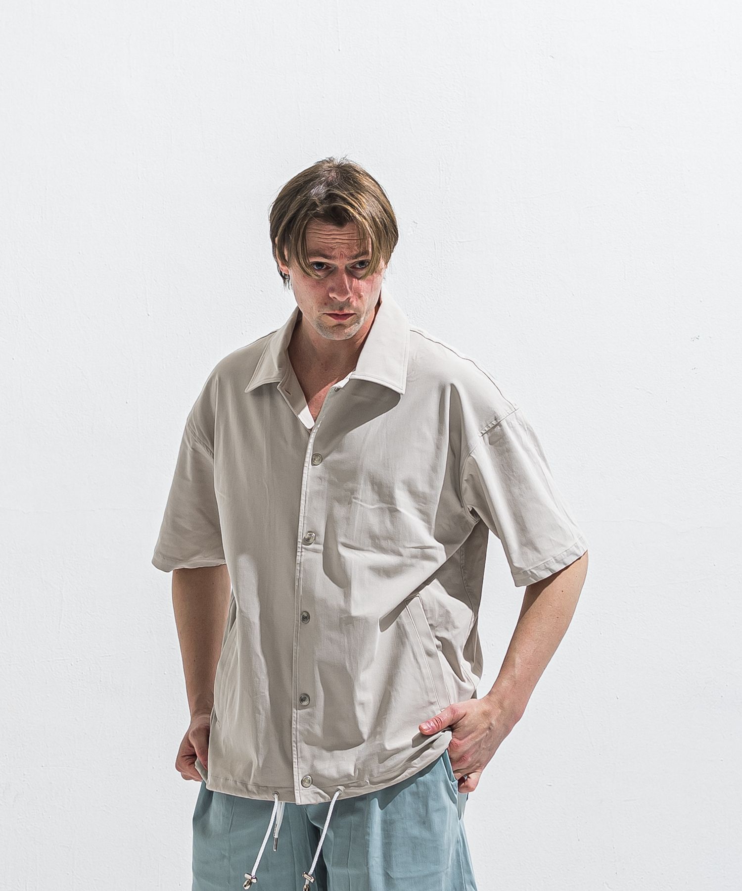 NYLON HALF COACH JACKET / RC40-C-002 / 半袖ナイロンコーチジャケット / グレージュ (5月中旬入荷予定)