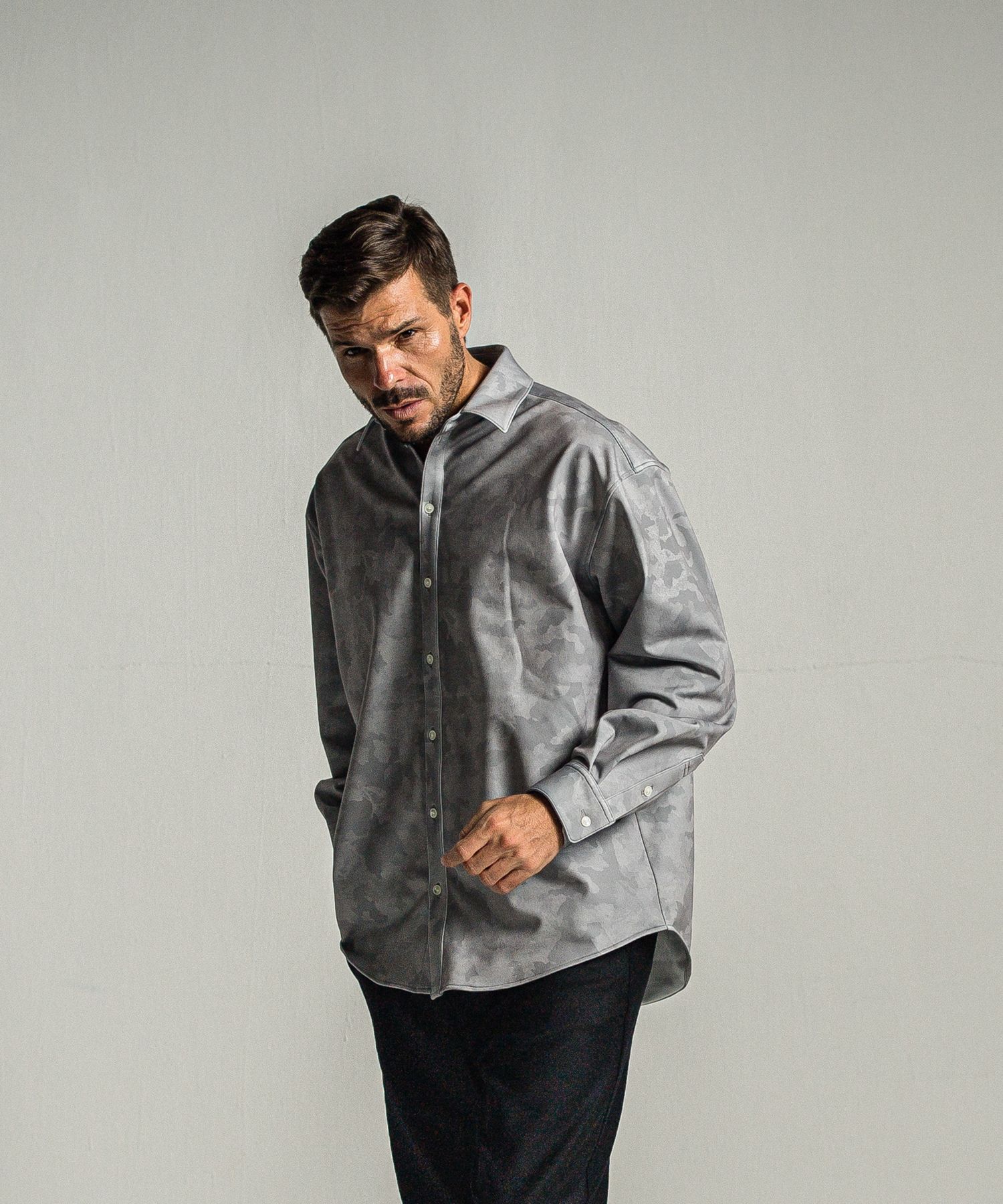 JERSEY JACK SHIRT / RC34-SH-001 / 裏起毛オーバーサイズシャツ / グレーカモフラ
