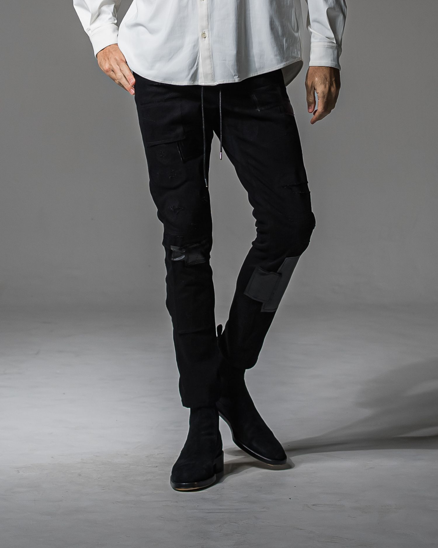 MICK DENIM JERSEY / BASIC-ST-020 / デニムジャージテーパードパンツ / ブラックリメイク (9月上旬入荷予定)