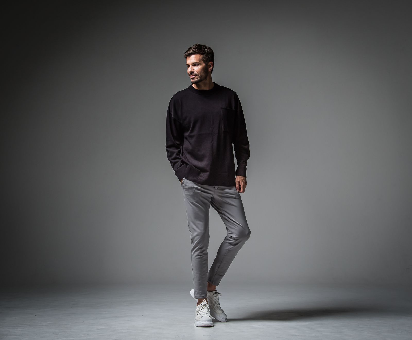 POCKET OVER SWEATER / RC30-K-002 / ポケットルーズニット / ブラック