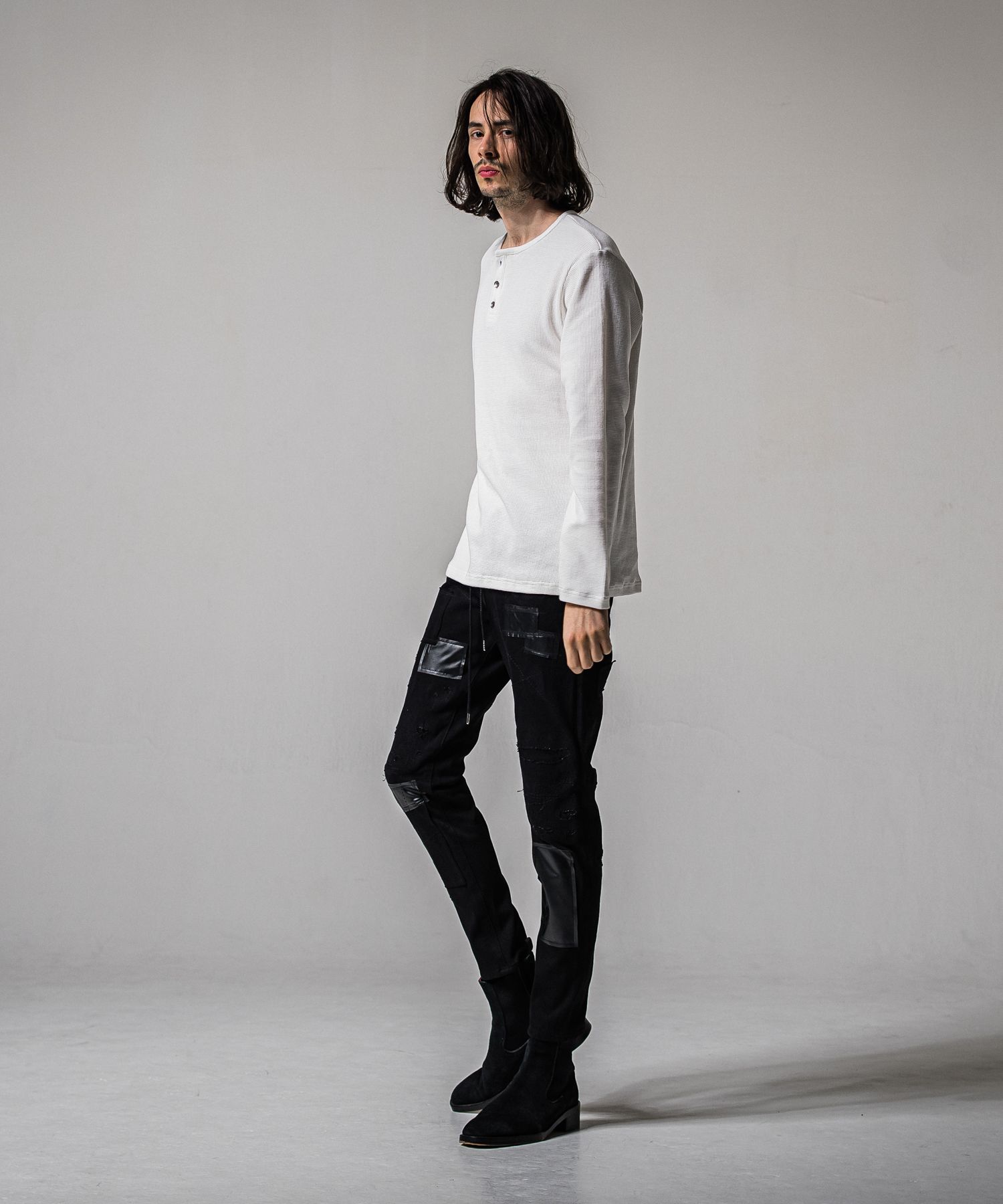 MICK DENIM JERSEY / BASIC-ST-020 / デニムジャージテーパードパンツ / ブラックリメイク (2月中旬入荷予定)