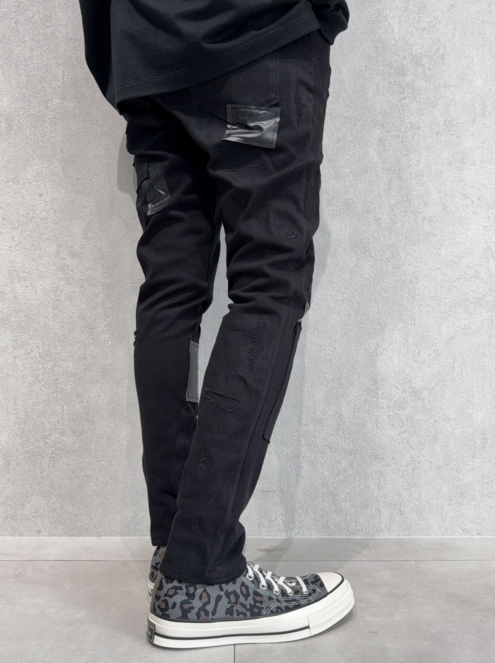 MICK DENIM JERSEY / BASIC-ST-020 / デニムジャージテーパードパンツ / ブラックリメイク