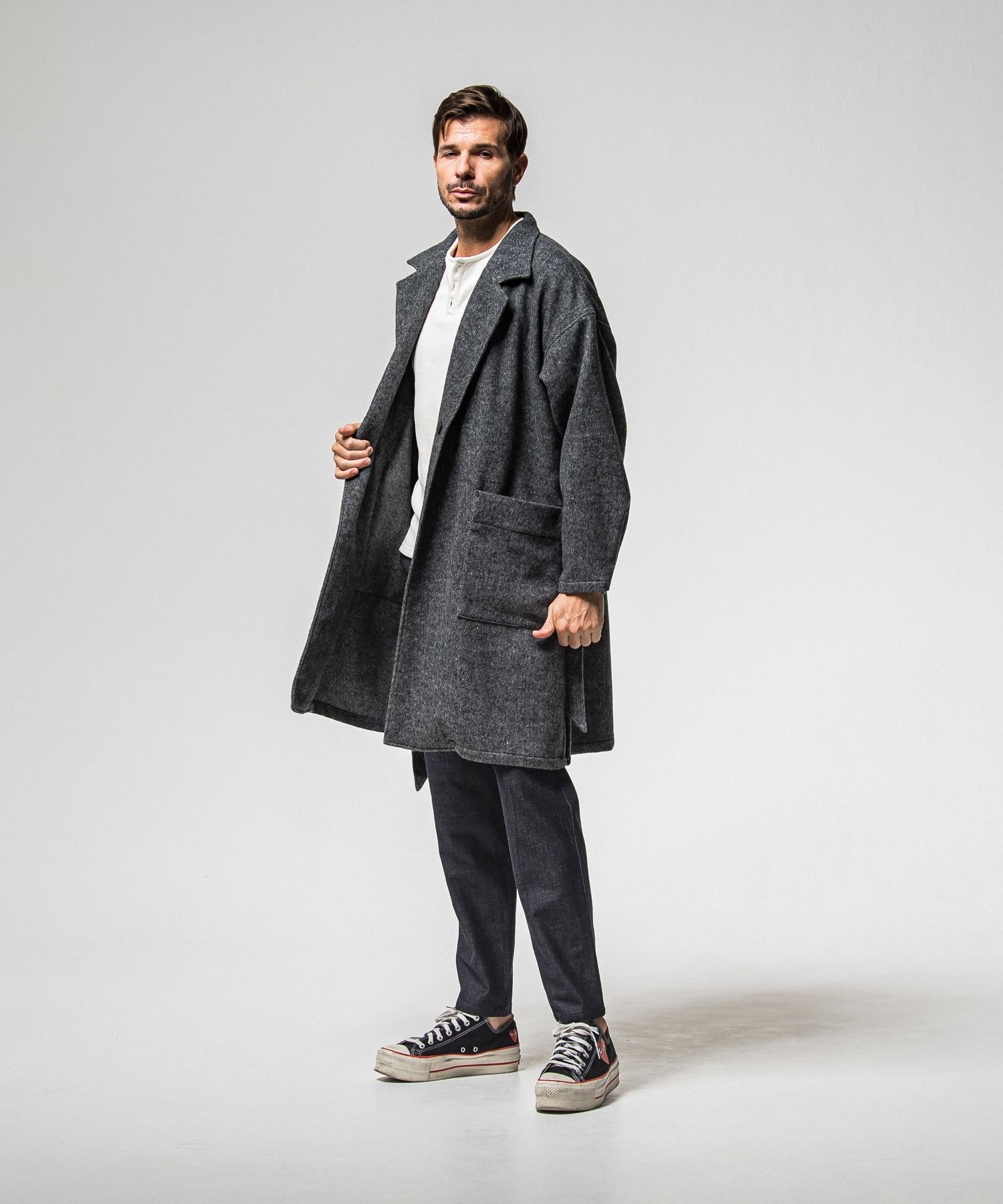 VELOURS FLEECE THERMAL HENRY / RC38-C-003 / 裏起毛サーマルヘンリーネックロングTシャツ / ホワイト (10月中旬入荷予定)