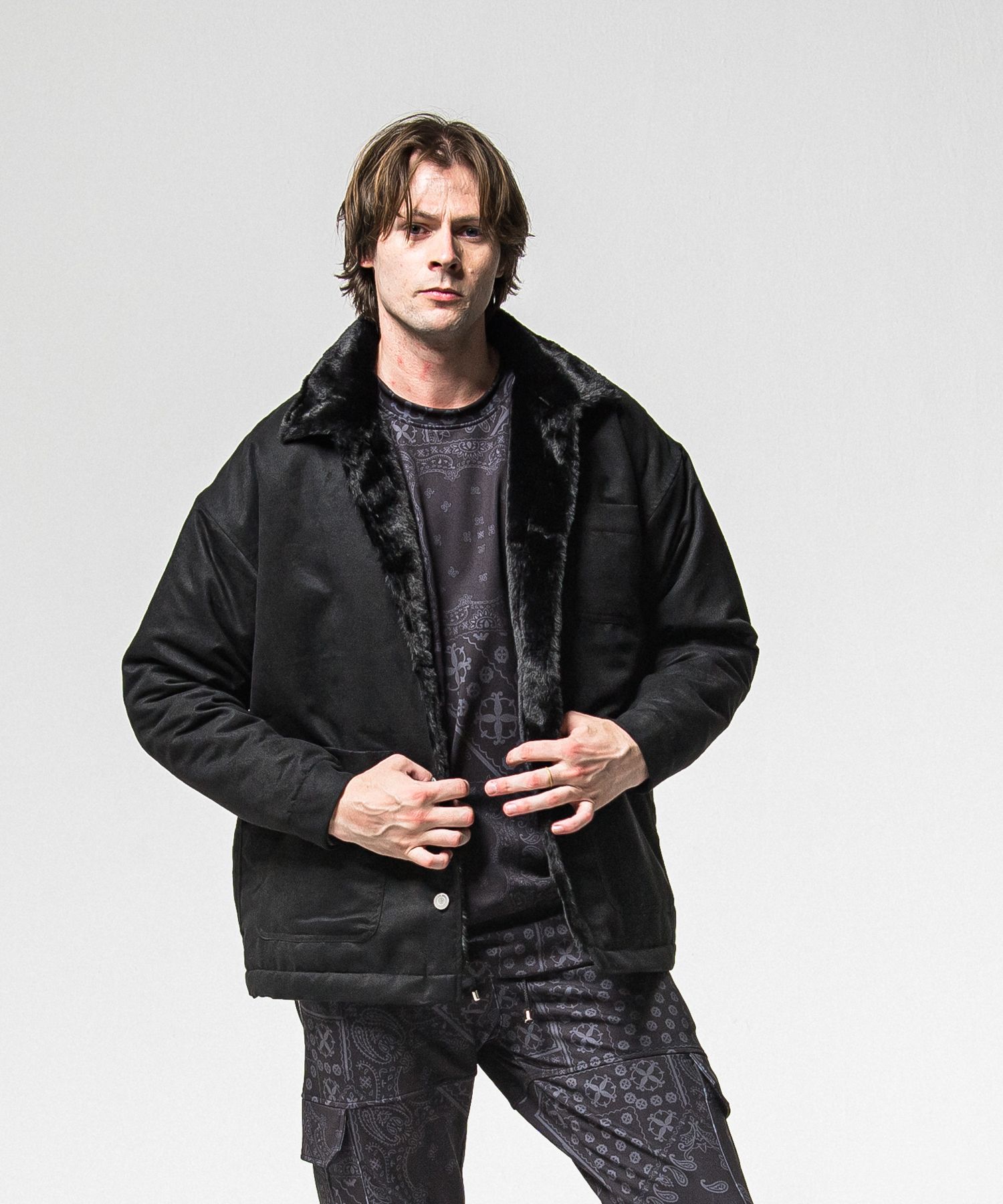 SUEDE FUR CAVER ALL / RC38-JK-003 / スエードファーカバーオール / ブラック (11月中旬入荷予定)