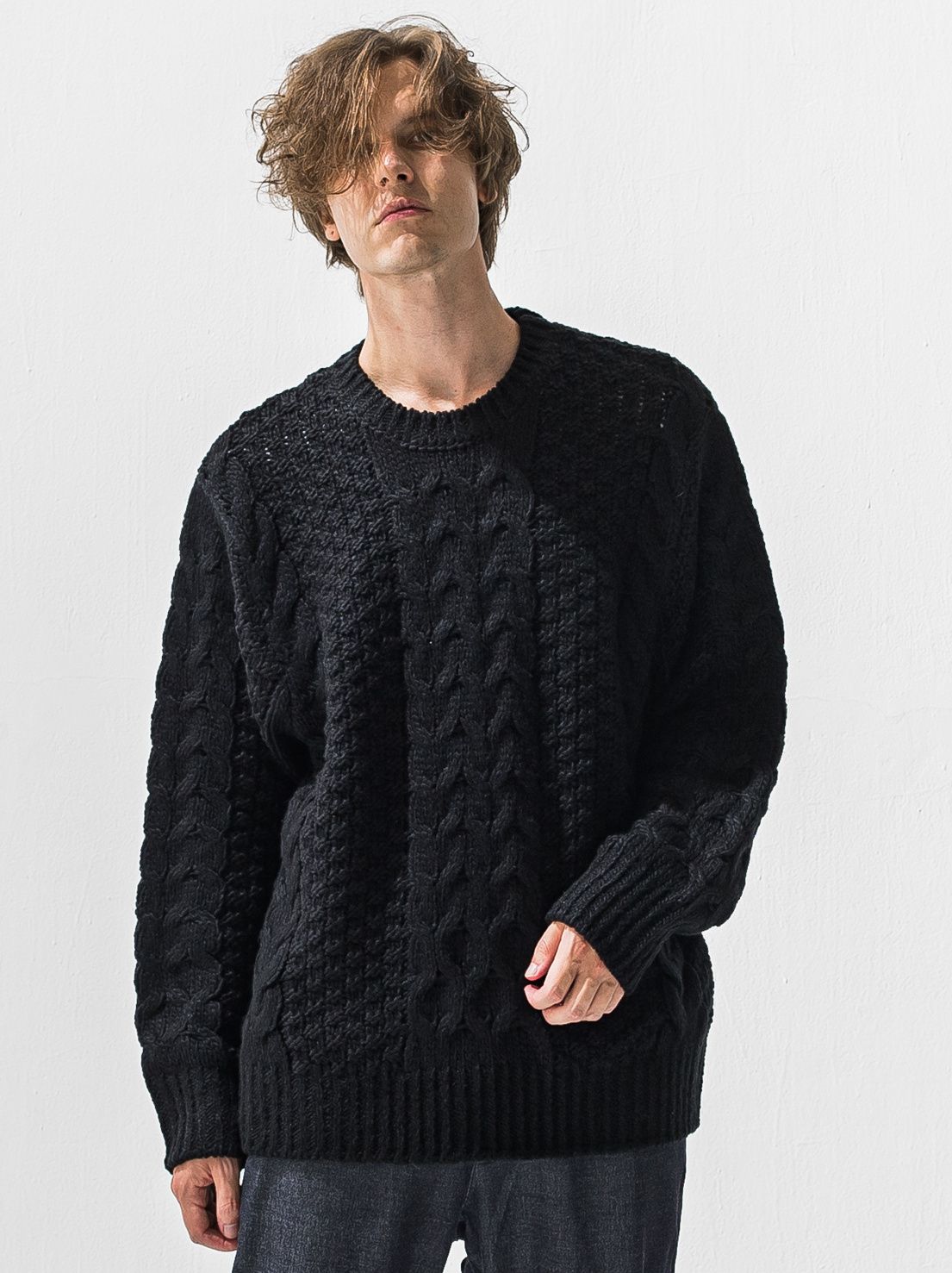 CABLE LAW SWEATER / RC42-K-002 / ケーブルニット / ブラック (10月下旬入荷予定)