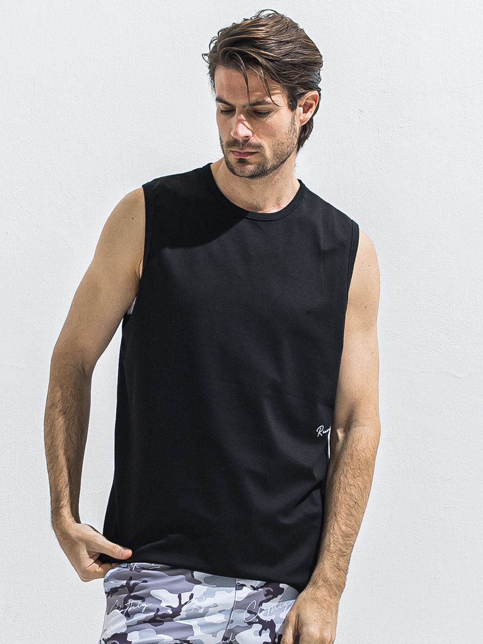 OVER NO SLEEVE / RC40-T-010 / サイドロゴメッシュノースリーブ / ブラック (6月上旬入荷予定)