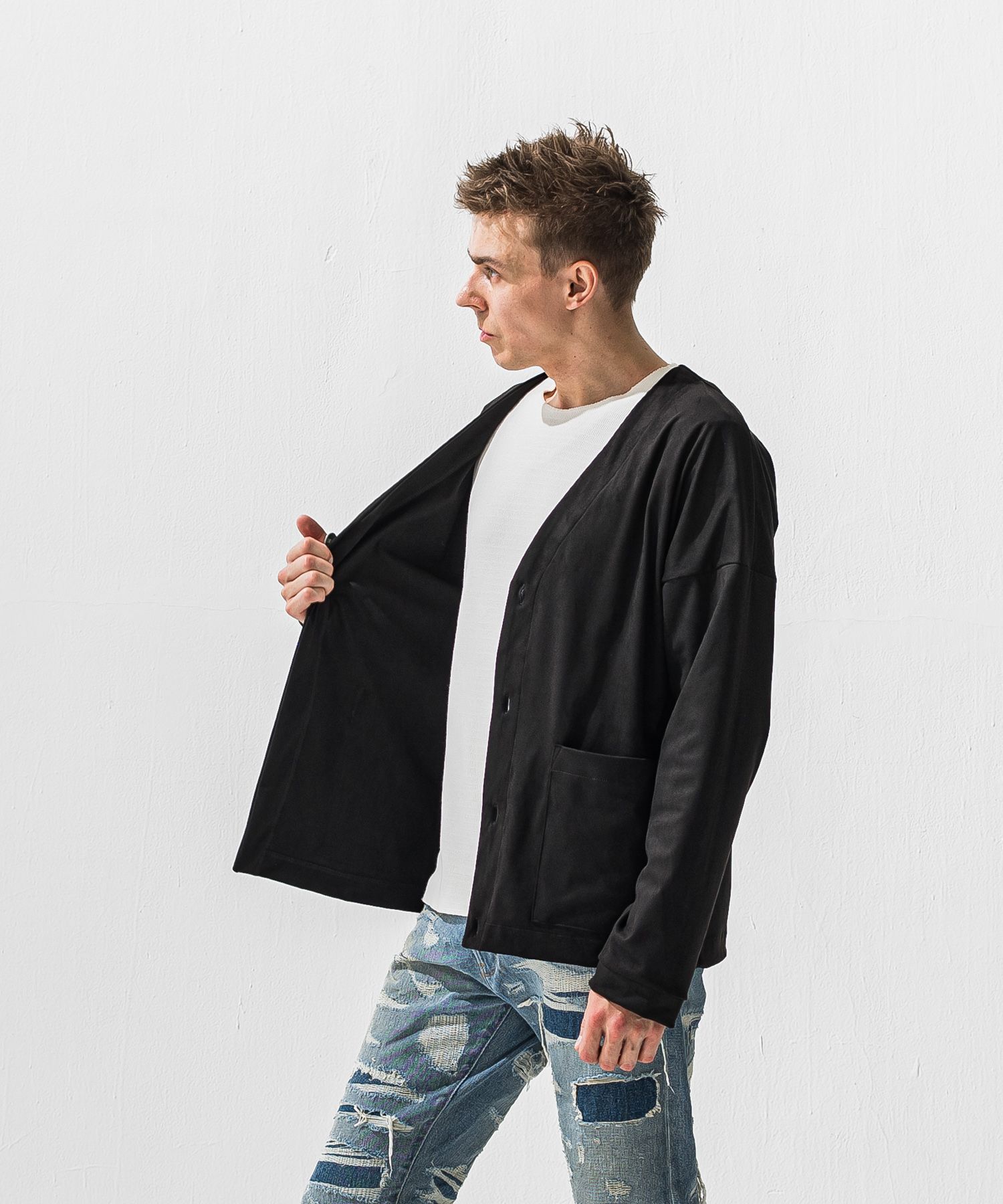 SUEDE CARDIGAN / RC42-JK-004 / スエードカーディガン / ブラック (1月上旬入荷予定)