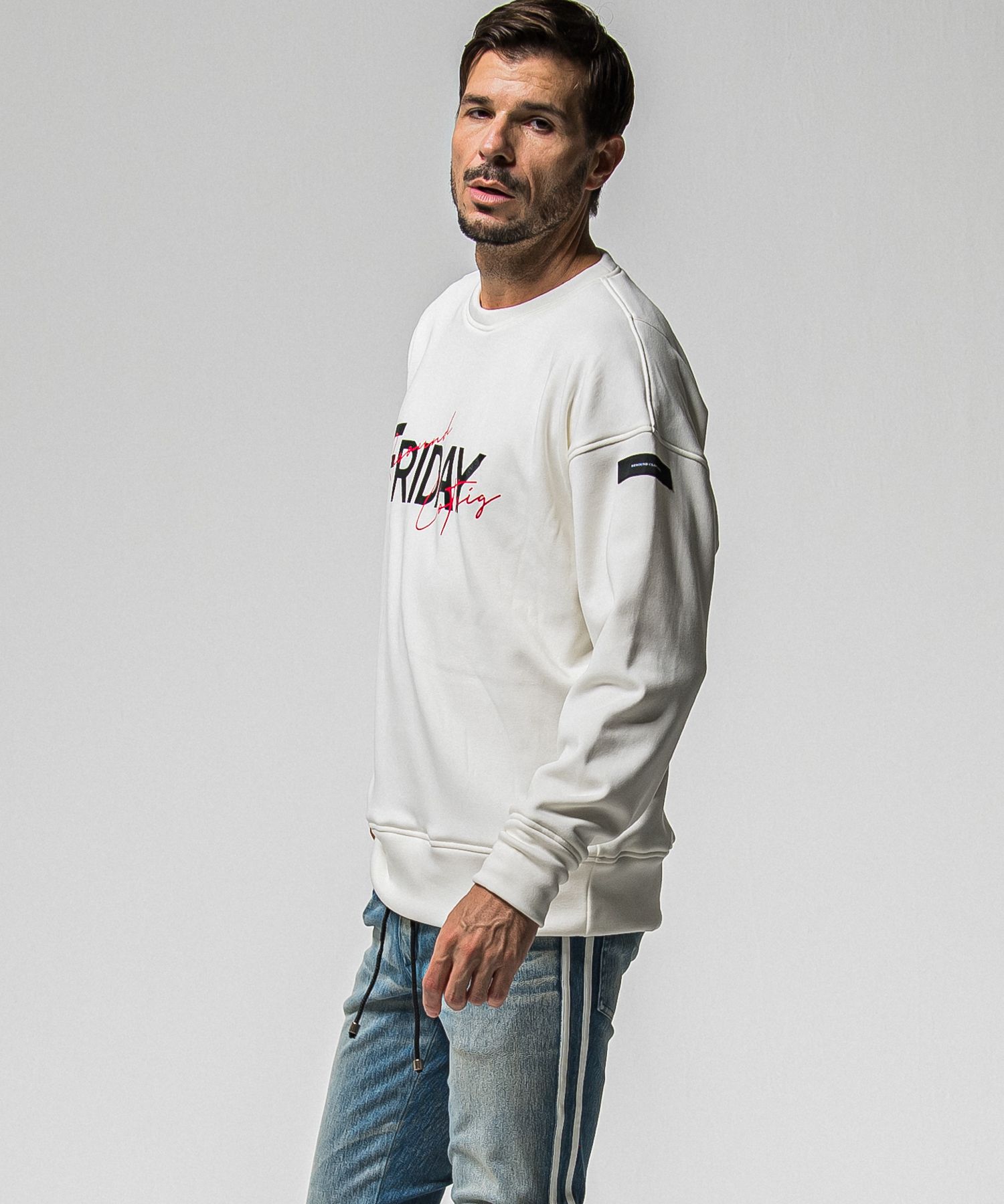 【FRIDAYコラボ】 FRIDAY OLD LOGO VELOURS FLEECE TRAINER / RCF1-C-003 / 裏起毛FRIDAYオールドロゴトレーナー / ホワイト (11月上旬入荷予定)