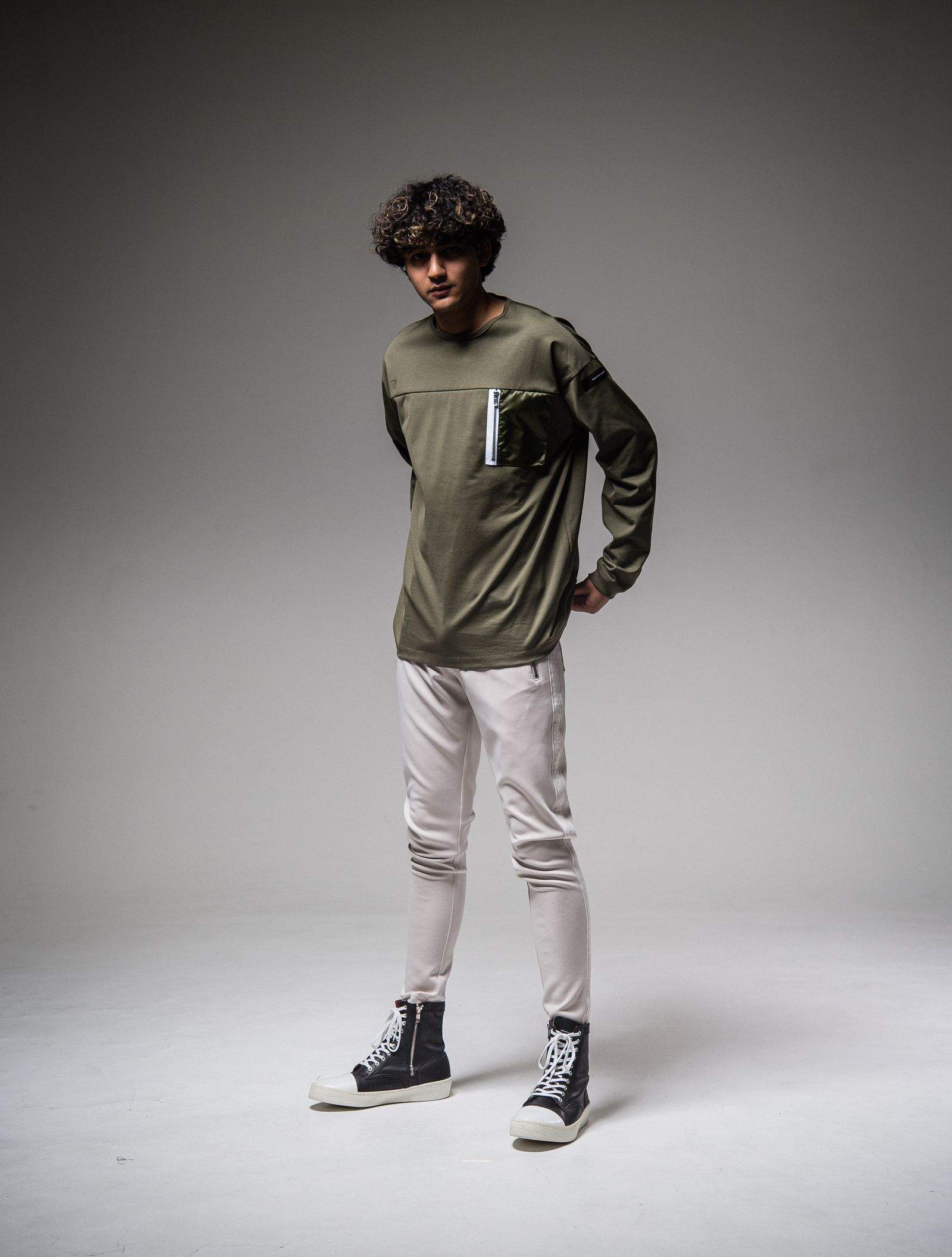 NYLON POCKET LOOSE LONG SLEEVE / RC25-T-002 / ナイロンポケットビッグロングTシャツ / カーキ