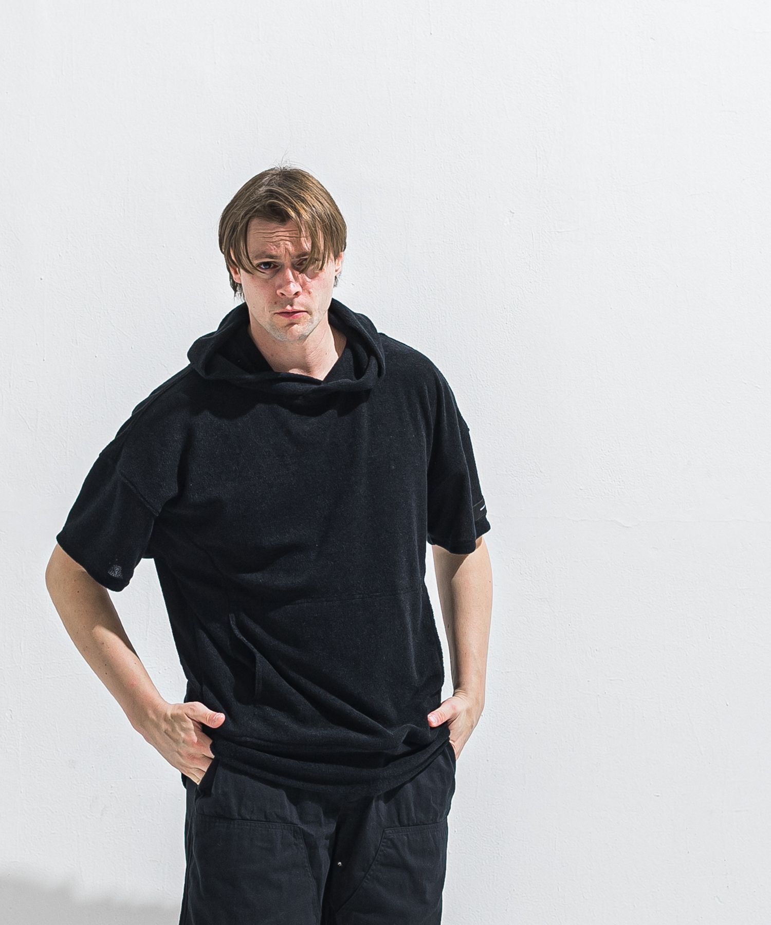 PILE HALF HOODIE / RC40-C-003 / パイル半袖パーカー / ブラック (5月中旬入荷予定)