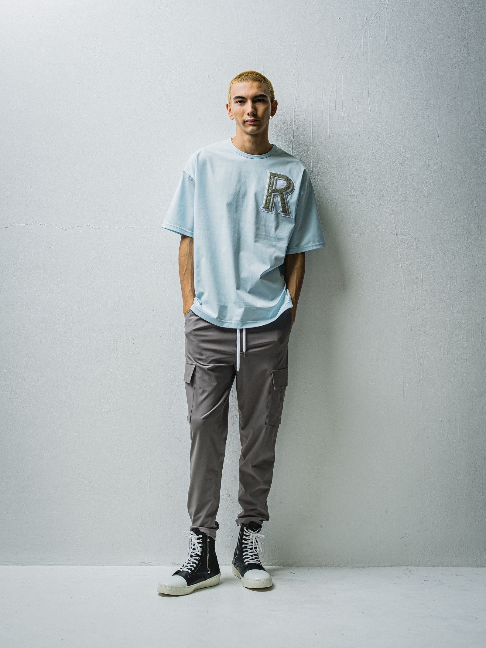 R CHENILLE LOOSE TEE / RC27-T-004 / 刺繍ワッペンビッグTシャツ / サックス※