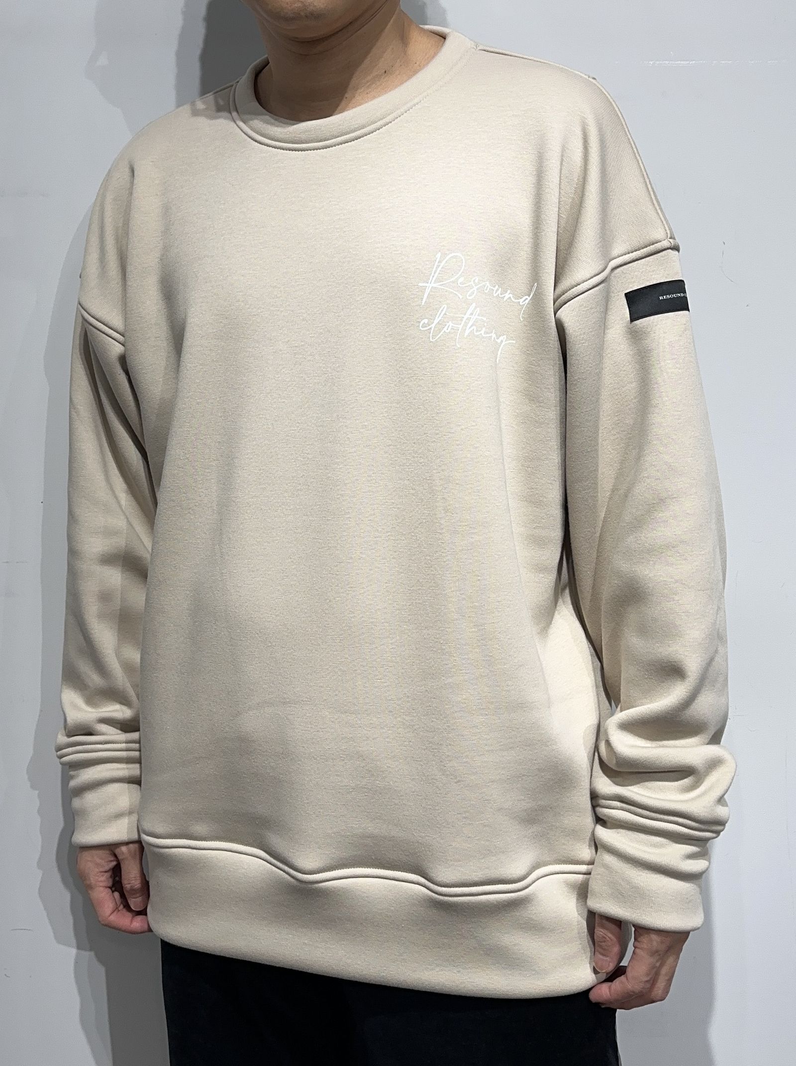 ID VELOURS FLEECE DROP TRAINER / RC34-C-004 / 裏起毛バックロゴトレーナー / ベージュ