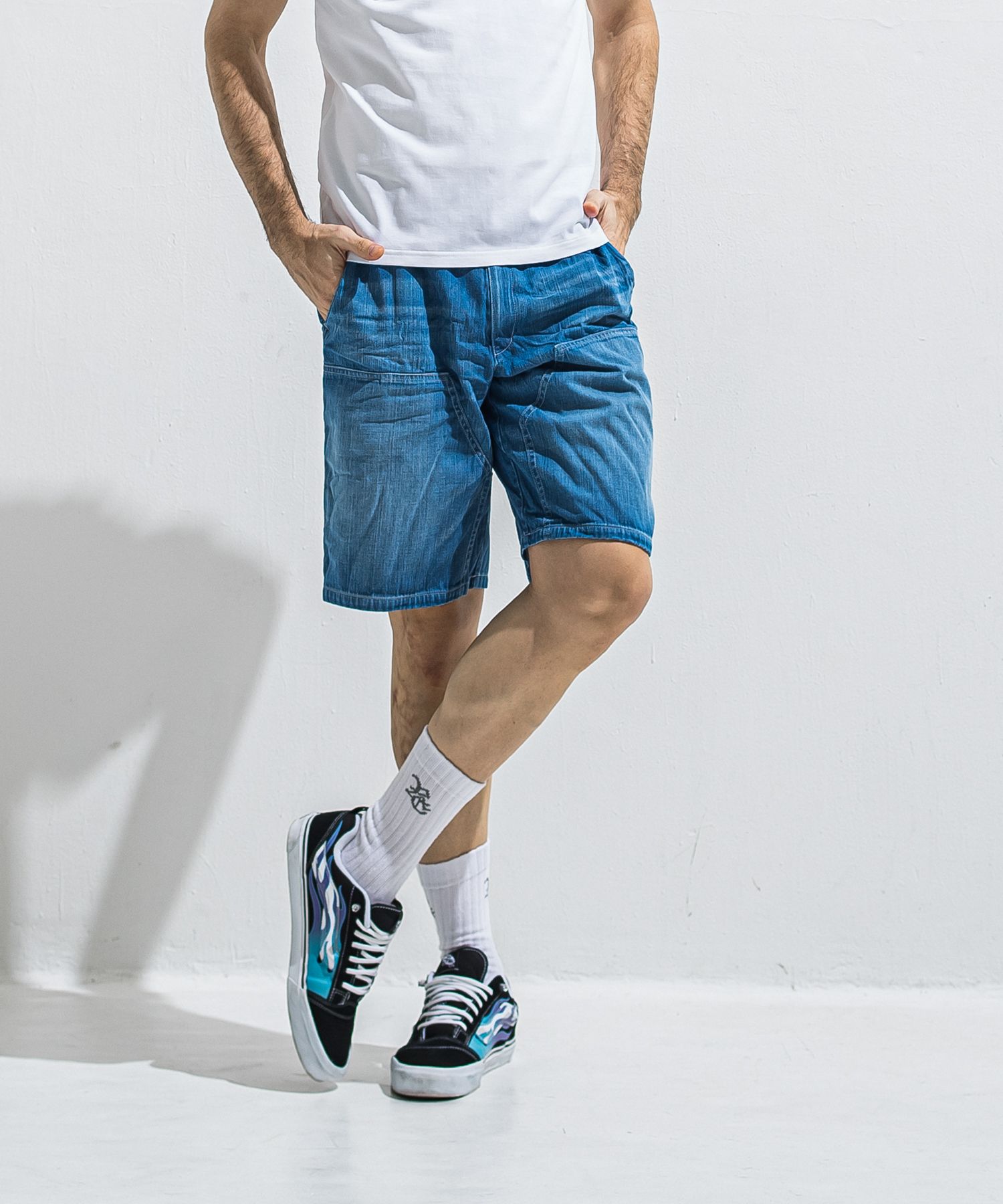 DOUBLE KNEE SHORTS / RC40-HP-007 / ダブルニーデニムハーフパンツ / インディゴユーズド (6月上旬入荷予定)