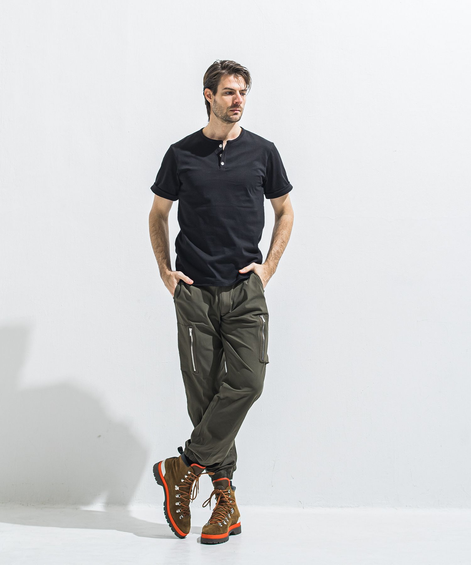 DAVID NYLON CARGO PANTS / RC40-ST-040 / ミリタリーナイロン裾ゴムカーゴパンツ / カーキ (6月中旬入荷予定)