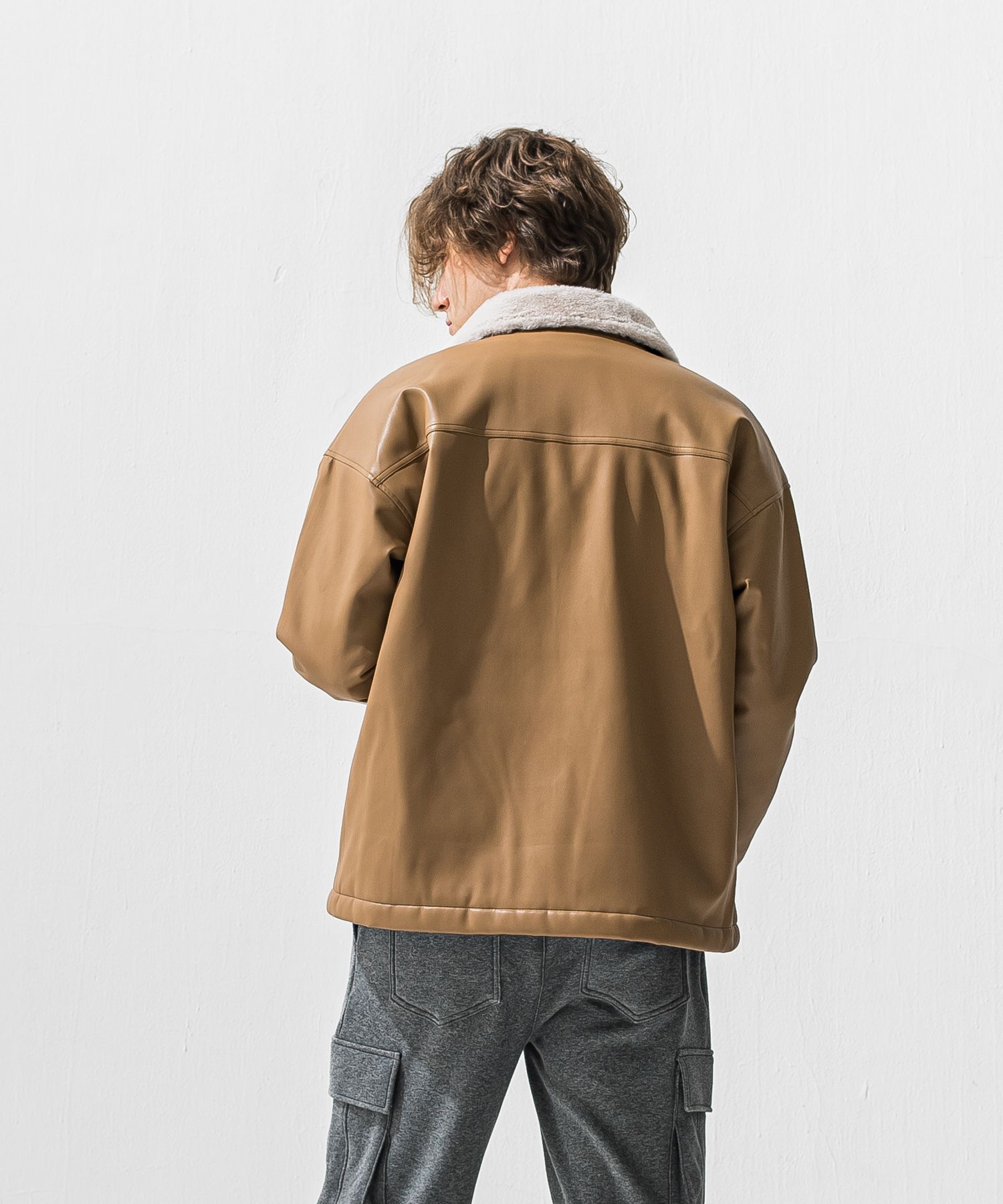 LEATHER FUR CAVER ALL / RC42-JK-002 / エコレザーファーカバーオール / ベージュ (11月中旬入荷予定)