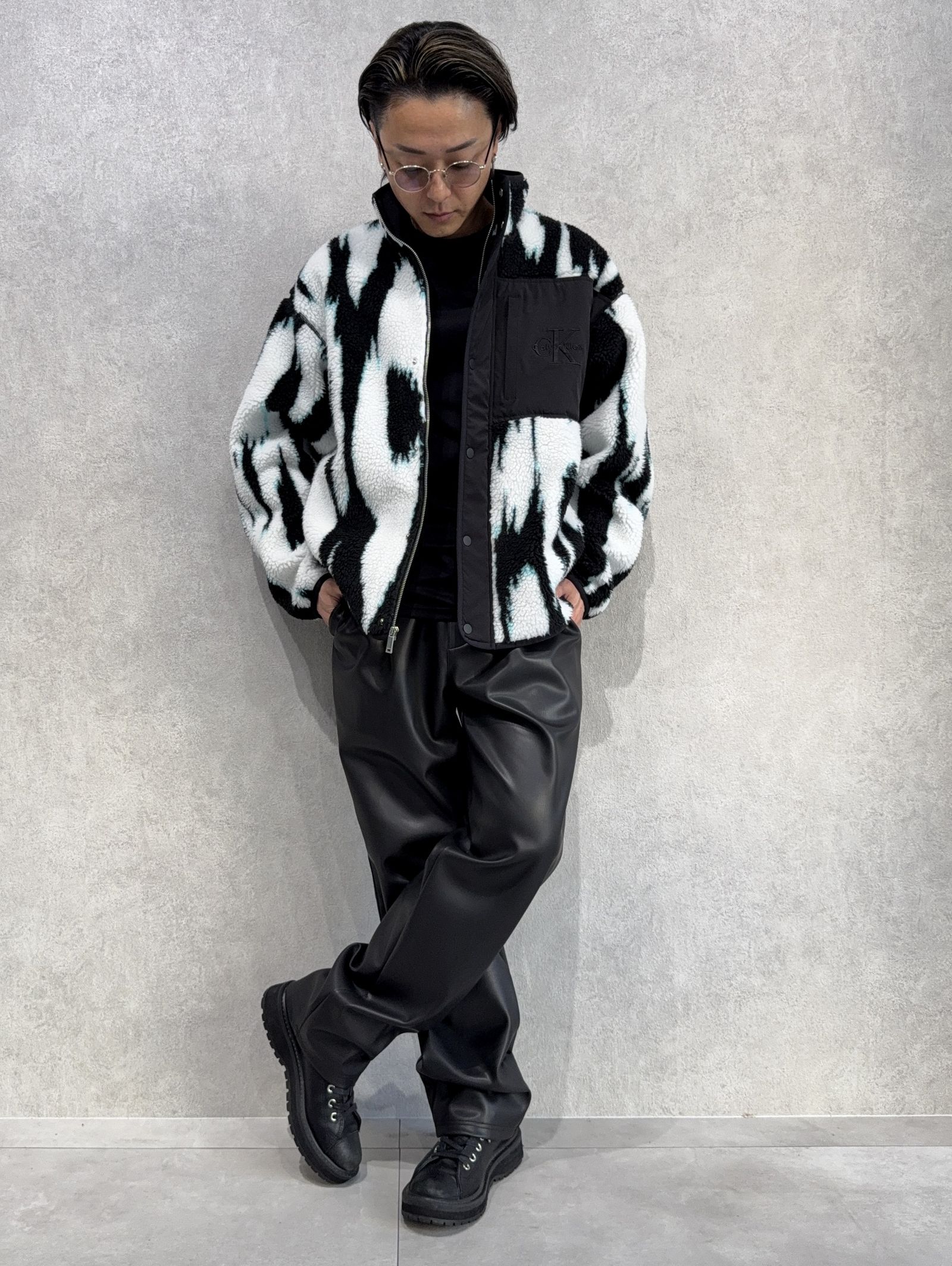 ジャカードシェルパジャケット / ボアジャケット / 4RD219G / UB1(ブラック×ホワイト×サックスブルー)