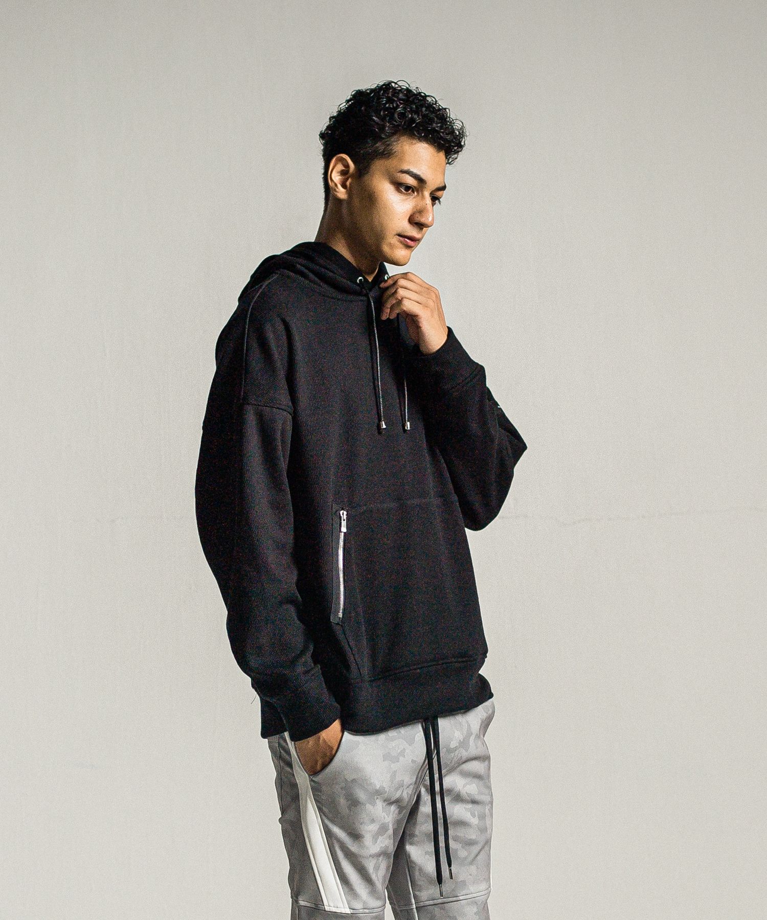 SHAGGY FLEECE THERMAL PULLOVER HOODIE / RC34-C-003 / 裏起毛サーマルパーカー / ブラック