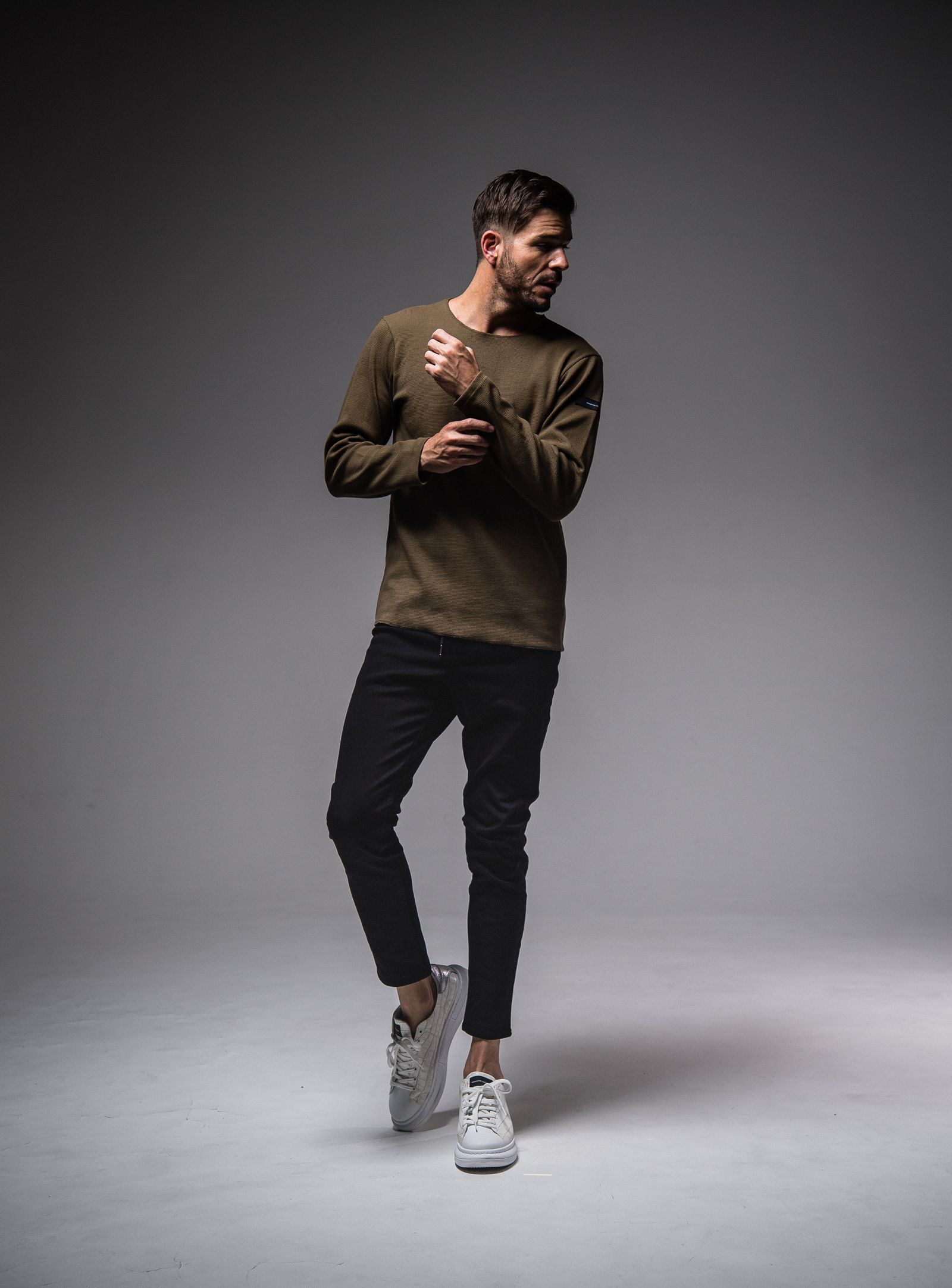 ST COTTON WAFFLE THERMAL / BASIC-CUT-001 / サーマル長袖Tシャツ / カーキ