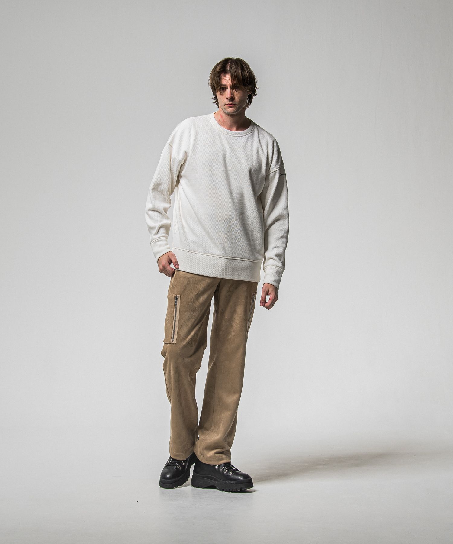 VELOURS FLEECE THERMAL LOOSE TRAINER / RC38-C-002 / 裏起毛サーマルトレーナー / ホワイト (10月中旬入荷予定)