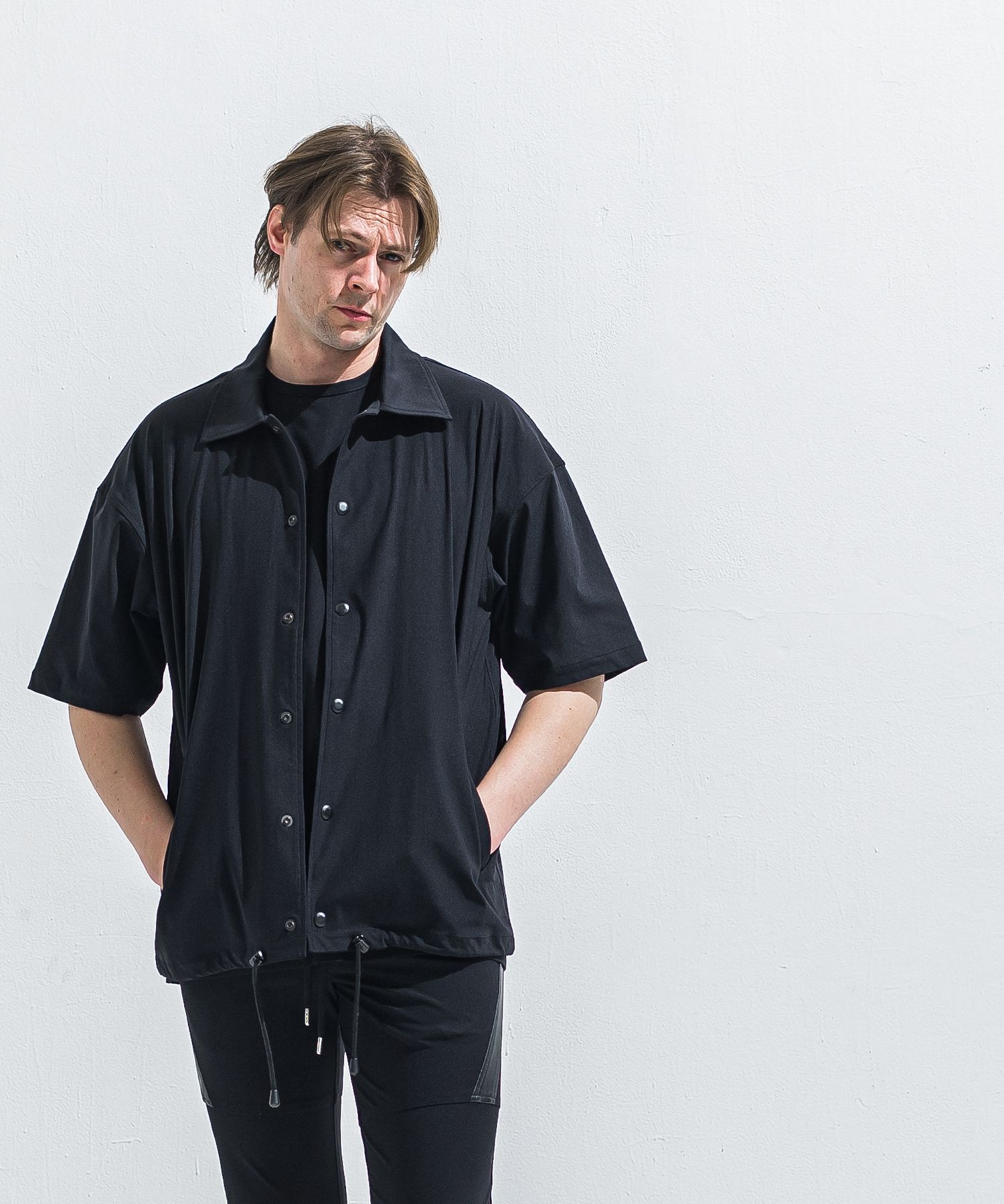 NYLON HALF COACH JACKET / RC40-C-002 / 半袖ナイロンコーチジャケット / ブラック (5月中旬入荷予定)