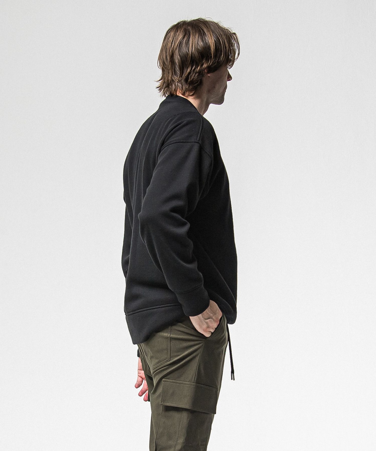 VELOURS FLEECE THERMAL LOOSE TRAINER / RC38-C-002 / 裏起毛サーマルトレーナー / ブラック (10月中旬入荷予定)