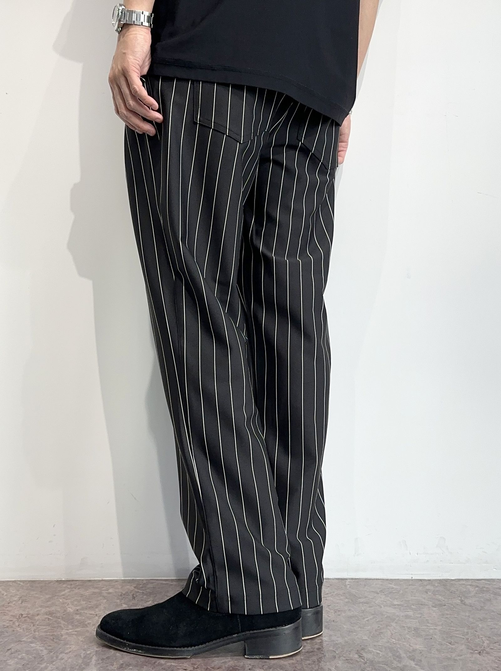 CHRIS EASY WIDE TUCK PANTS / RC35-ST-016WT / ワイドタックパンツ / ブラックストライプ
