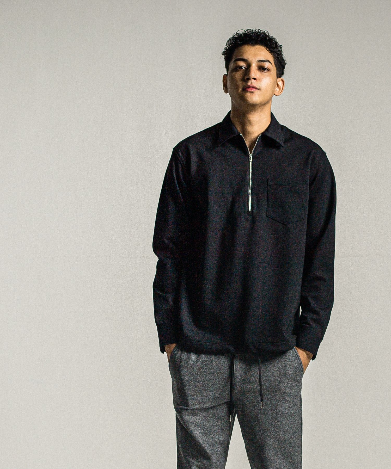 PULLOVER JERSEY SHIRT / RC34-SH-002 / 裏起毛ハーフジップシャツ / ブラック