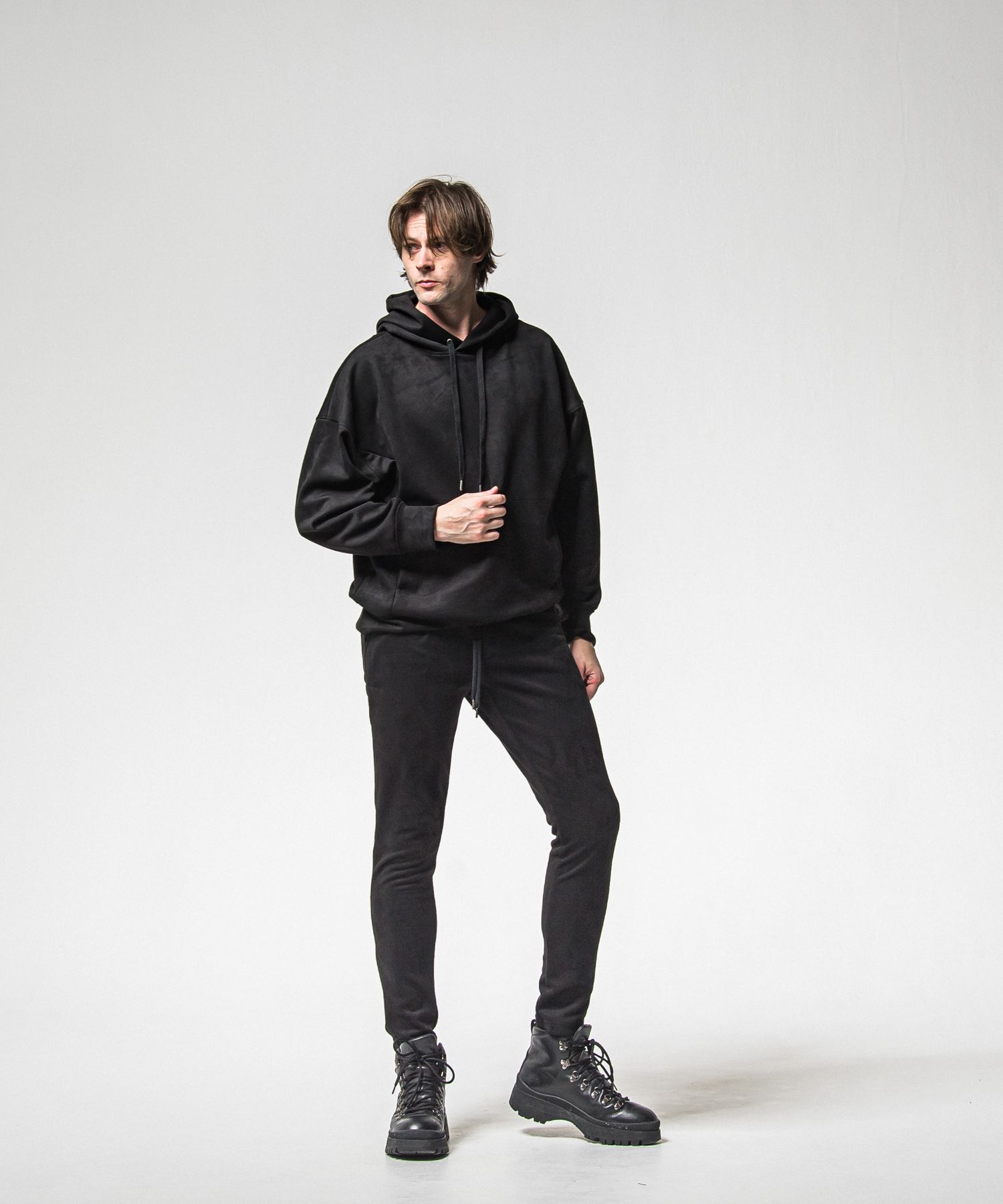 SUEDE LOOSE HOODIE / RC38-C-006 / スエードパーカー / ブラック (1月上旬入荷予定)