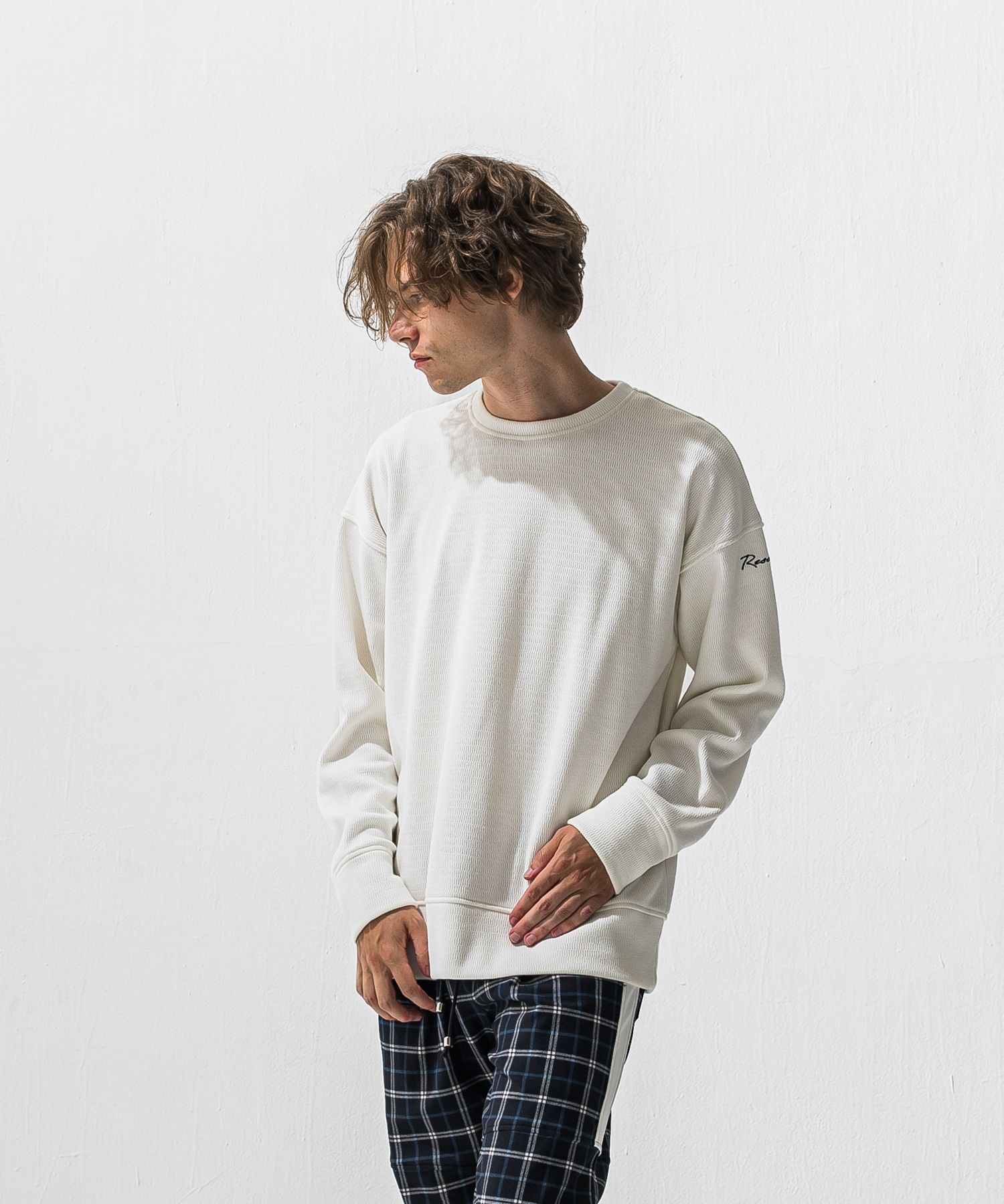 VELOURS FLEECE THERMAL LOOSE TRAINER / RC42-C-002 / 裏起毛サーマルトレーナー / ホワイト (10月下旬入荷予定)