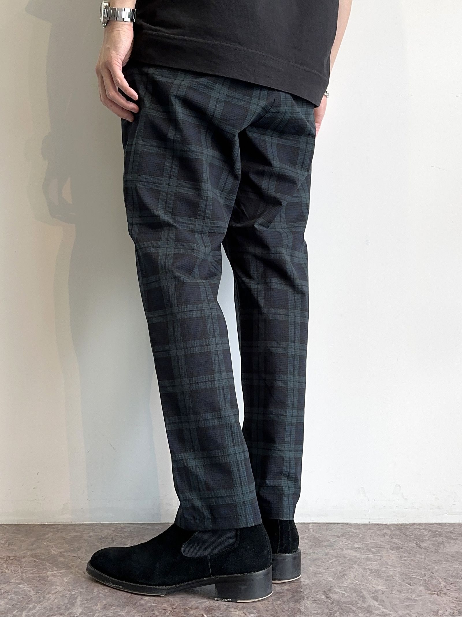 PAT WIDE EASY PANTS / RC32-ST-036 / ベルト付きテーパードワイドパンツ / グリーンチェック
