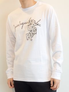 サガラ刺繍ダブルロゴ長袖Tシャツ / ust-22042 / ホワイト