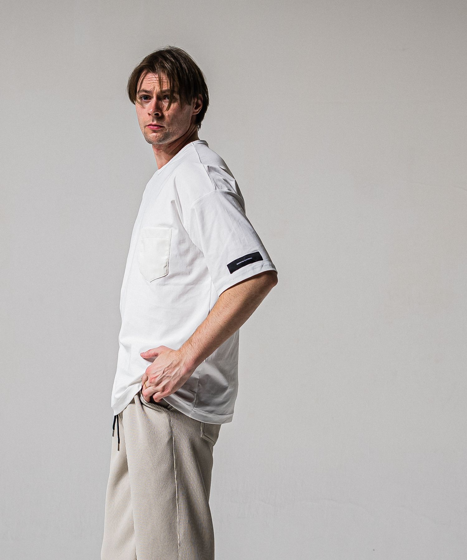 LEATHER POCKET OVER NYLON T / RC39-T-005 / レザーポケットナイロンビッグTシャツ / ホワイト (4月上旬入荷予定)