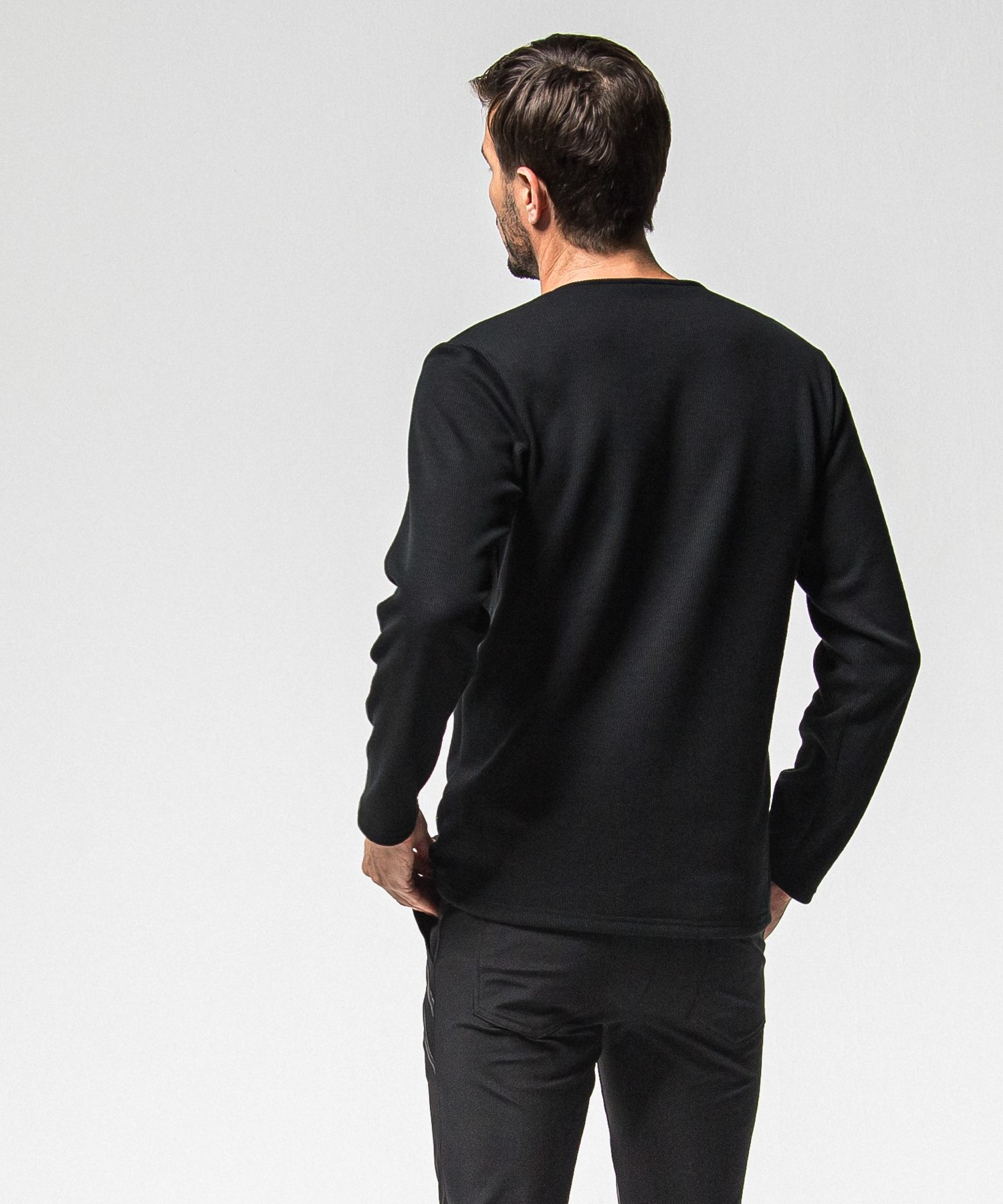 VELOURS FLEECE THERMAL HENRY / RC38-C-003 / 裏起毛サーマルヘンリーネックロングTシャツ / ブラック (10月中旬入荷予定)