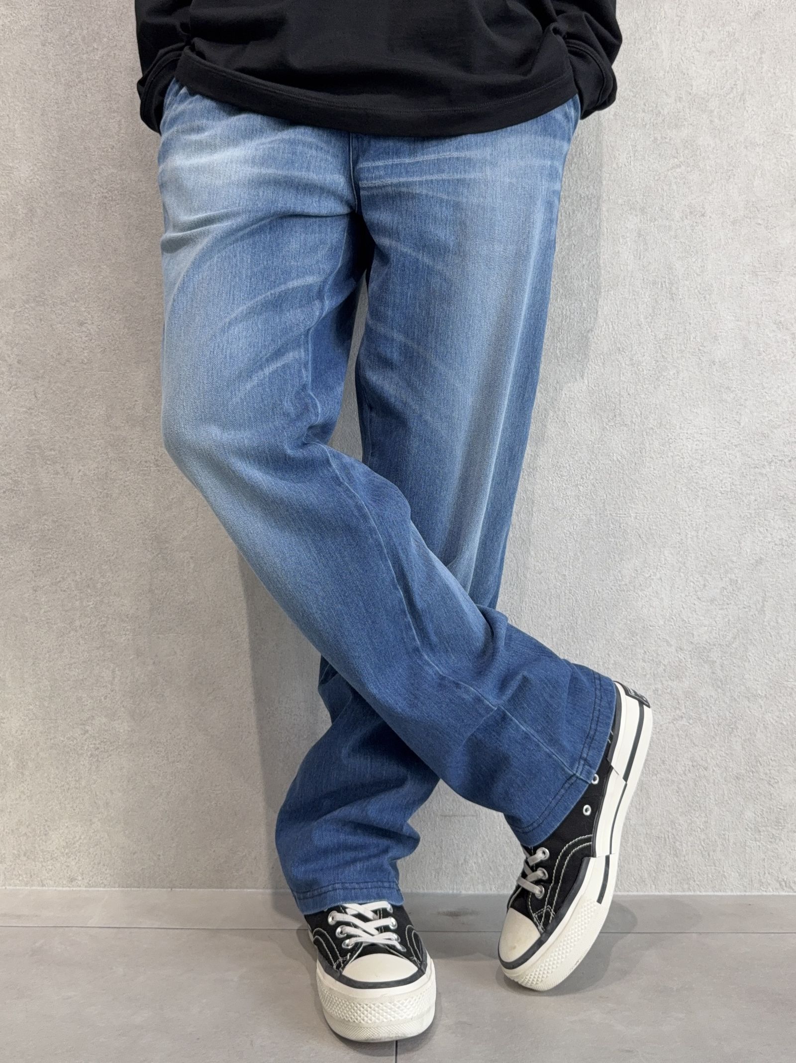 DENIM JERSEY WIDE PT / RC41-ST-016WTD / ライトオンスデニムジャージセミワイドパンツ / ダークインディゴ