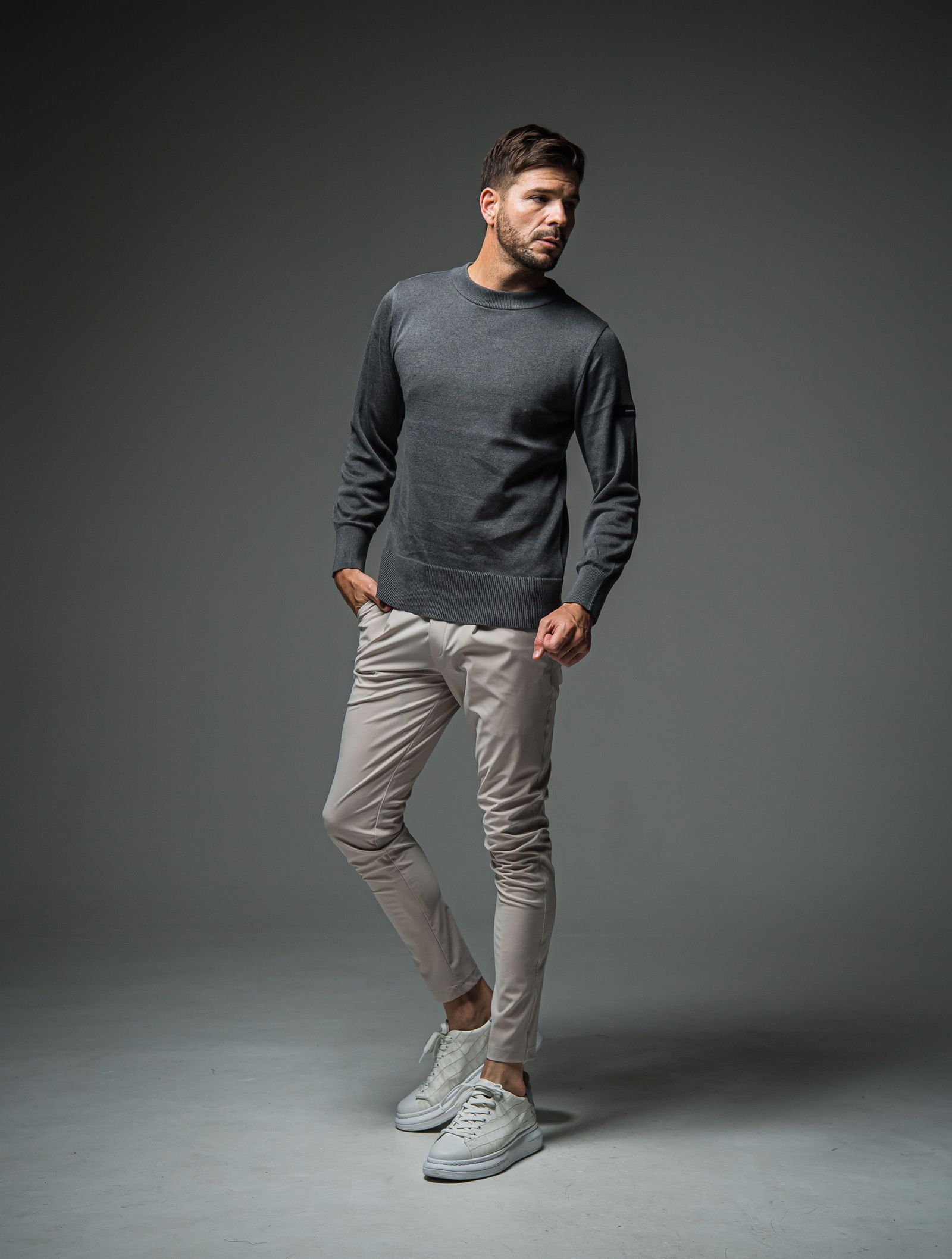 SILK KNT LONG SLEEVE / RC29-K-001 / 無地コットンニット / チャコール
